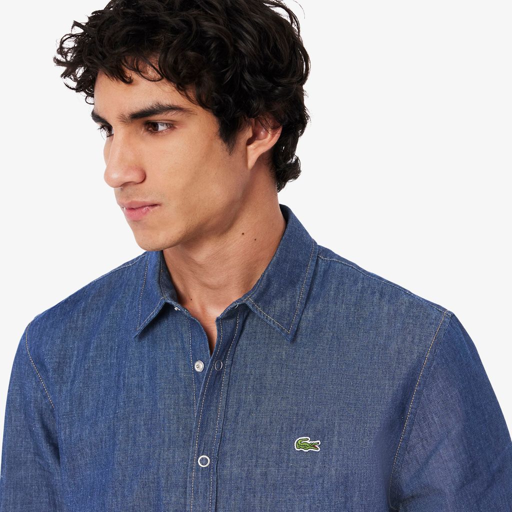 Áo Sơ Mi Lacoste Nam Dáng Suông Chất Liệu Denim Nhẹ