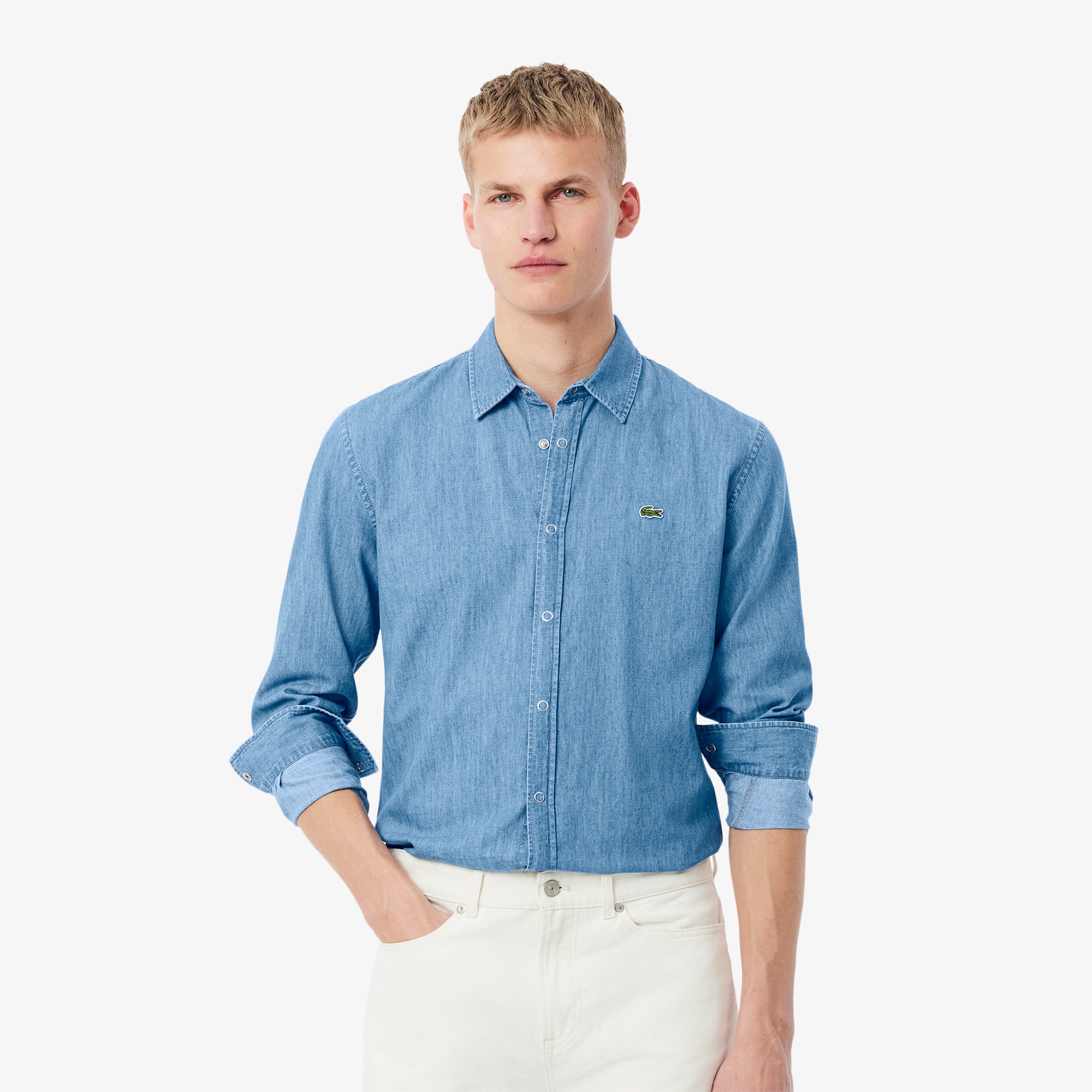 Áo Sơ Mi Lacoste Nam Dáng Suông Chất Liệu Denim Nhẹ