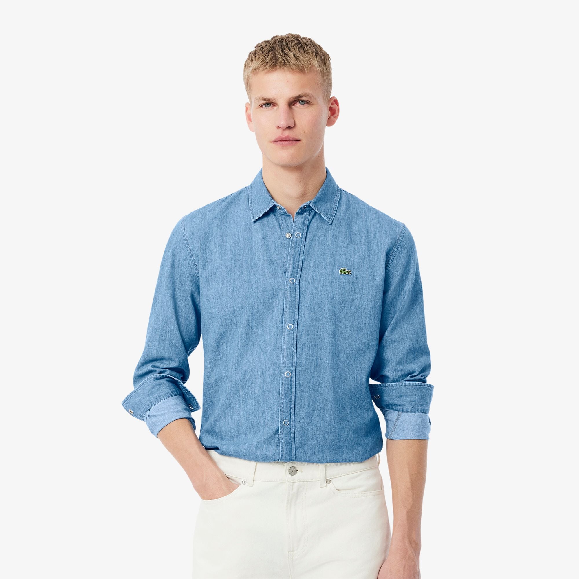 Áo Sơ Mi Lacoste Nam Dáng Suông Chất Liệu Denim Nhẹ