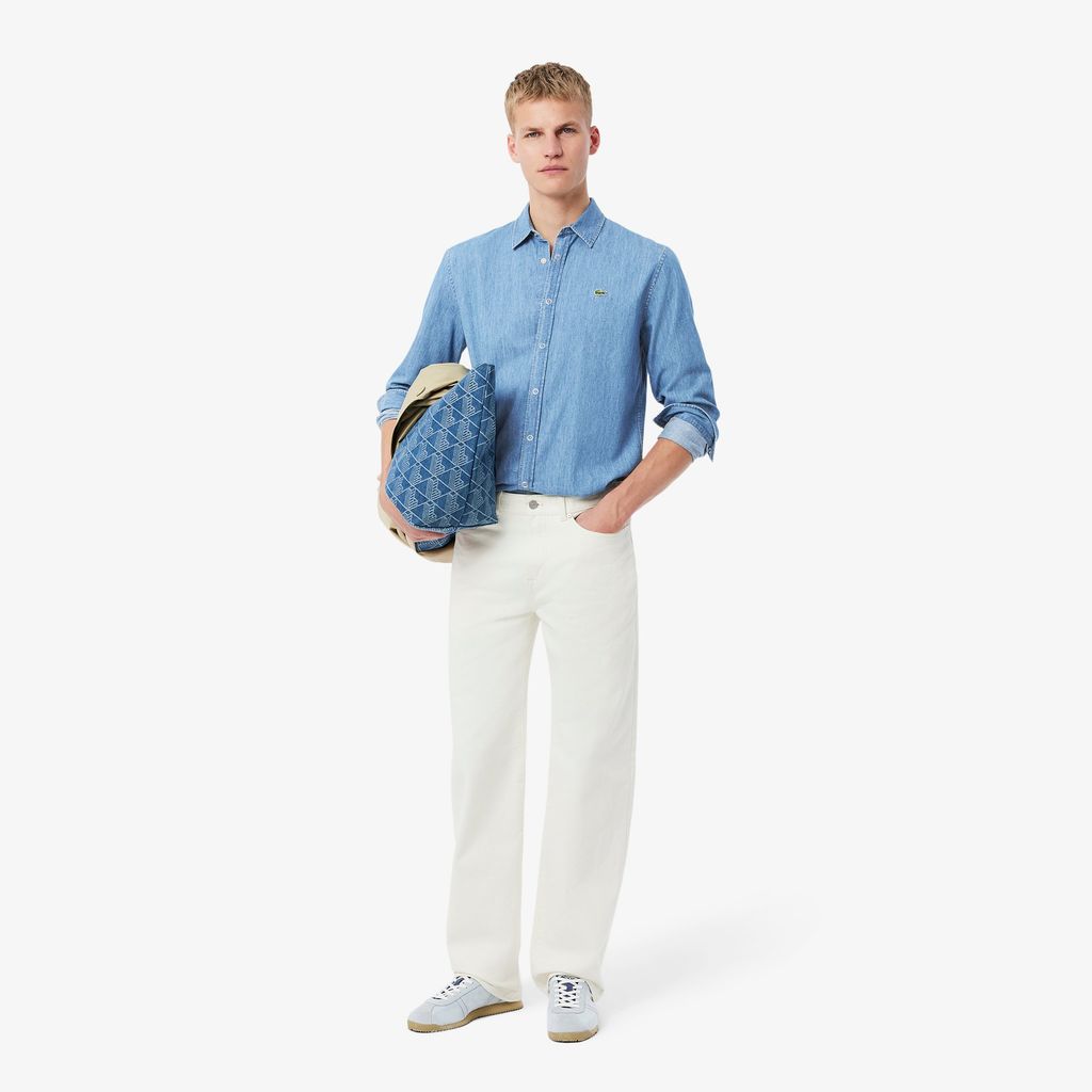 Áo Sơ Mi Lacoste Nam Dáng Suông Chất Liệu Denim Nhẹ