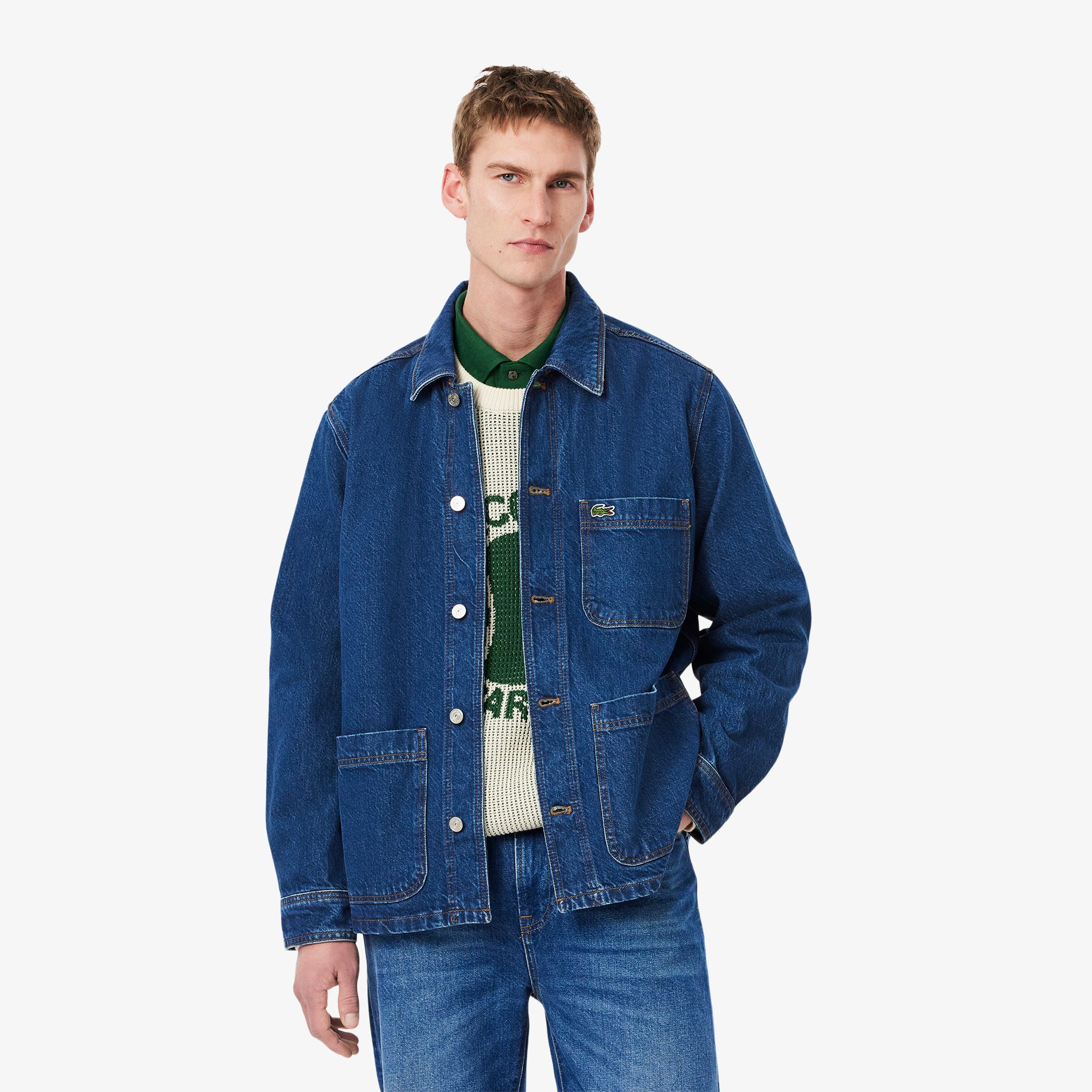 Áo Khoác Lacoste Nam Dáng Rộng Chất Liệu Cotton Denim