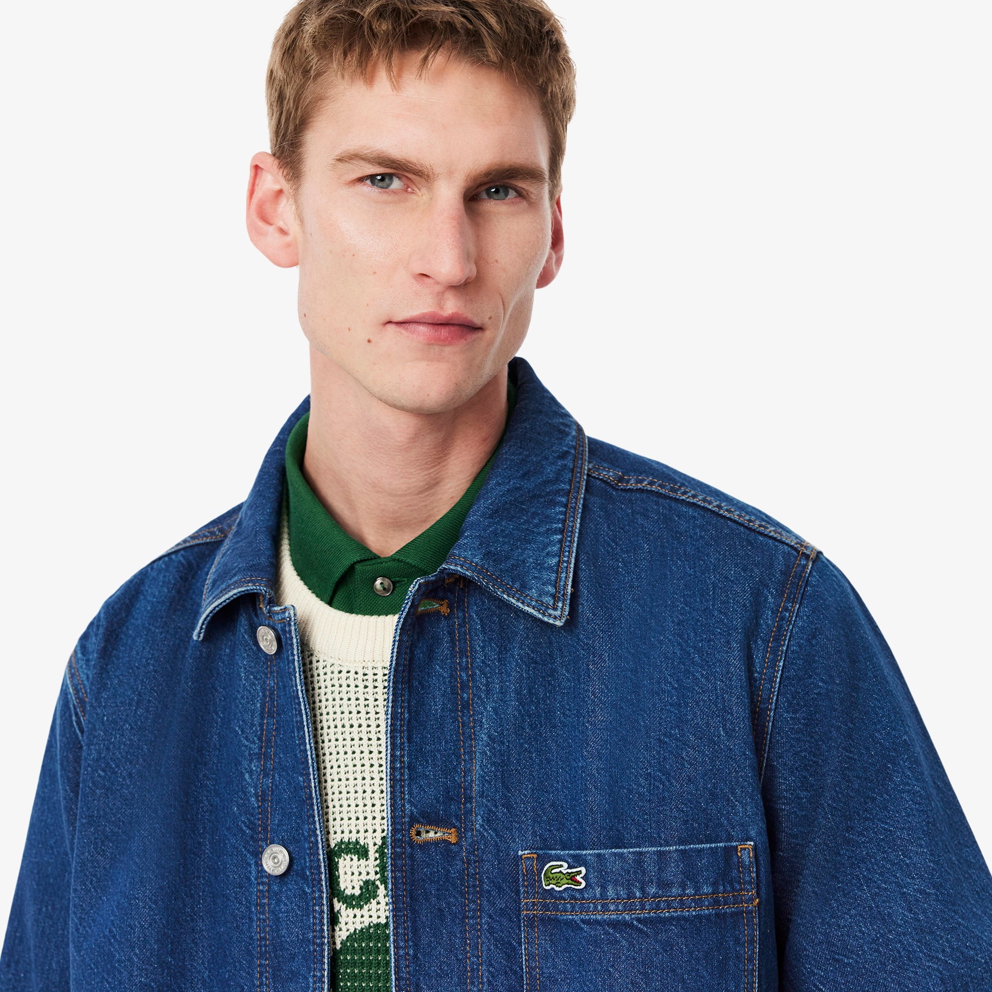 Áo Khoác Lacoste Nam Dáng Rộng Chất Liệu Cotton Denim