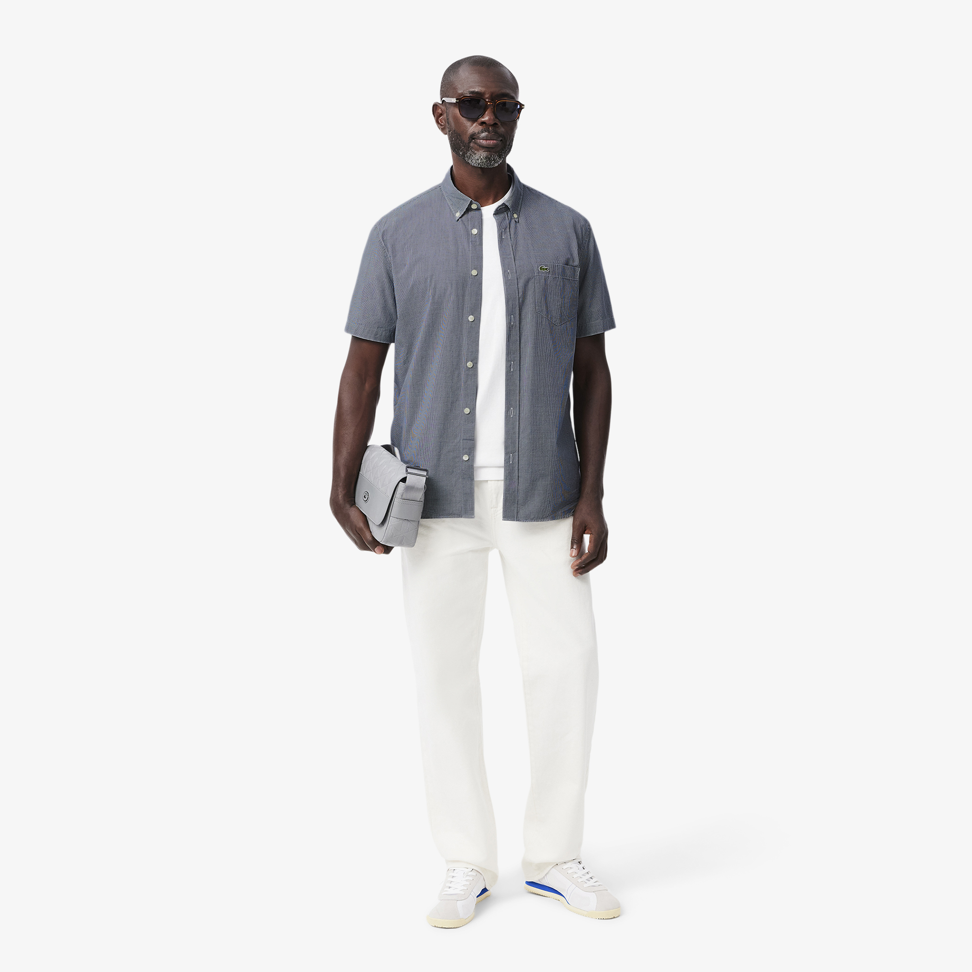 Áo Sơ Mi Lacoste Nam Gingham Dáng Suông Tay Ngắn