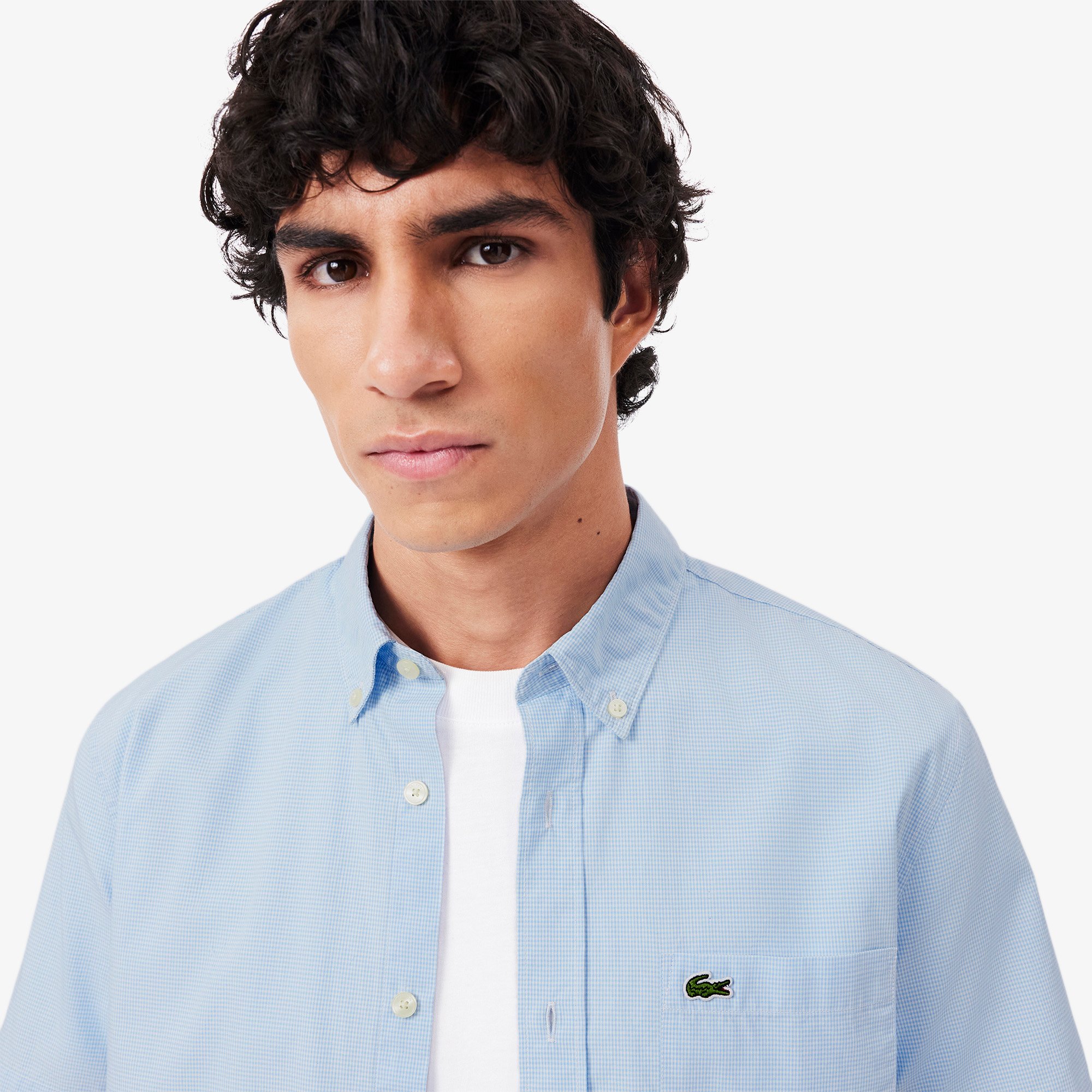 Áo Sơ Mi Lacoste Nam Gingham Dáng Suông Tay Ngắn