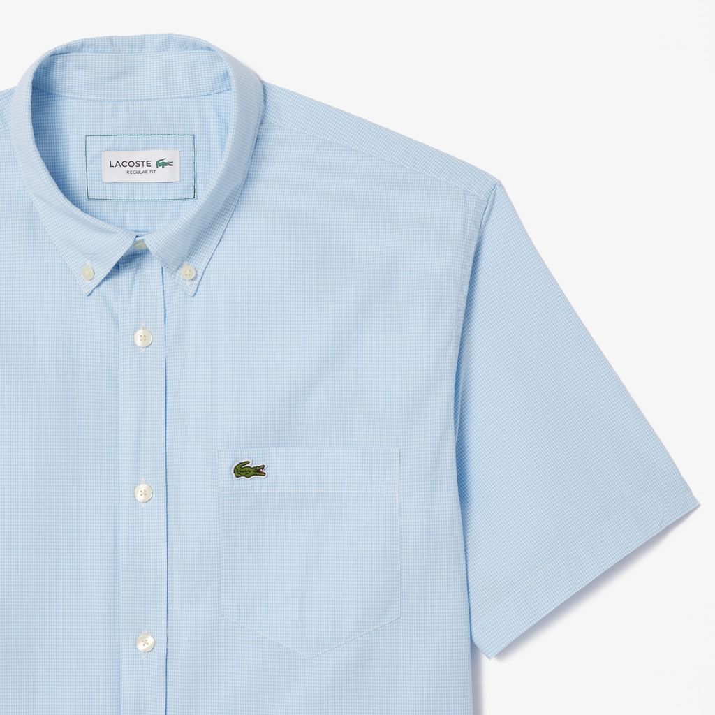 Áo Sơ Mi Lacoste Nam Gingham Dáng Suông Tay Ngắn