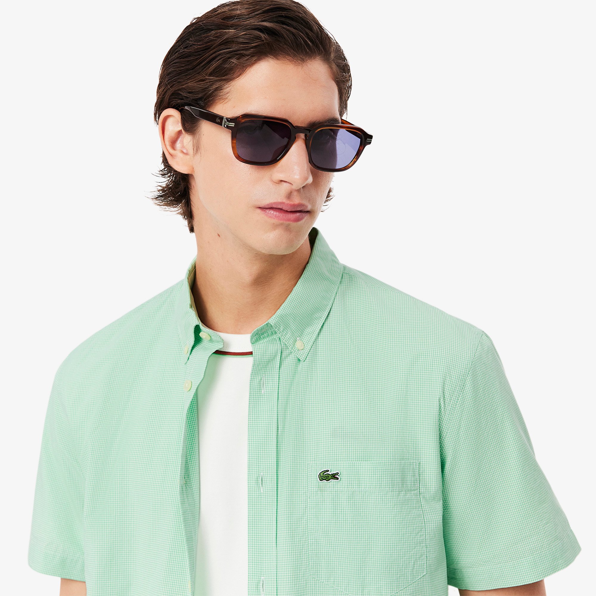 Áo Sơ Mi Lacoste Nam Gingham Dáng Suông Tay Ngắn