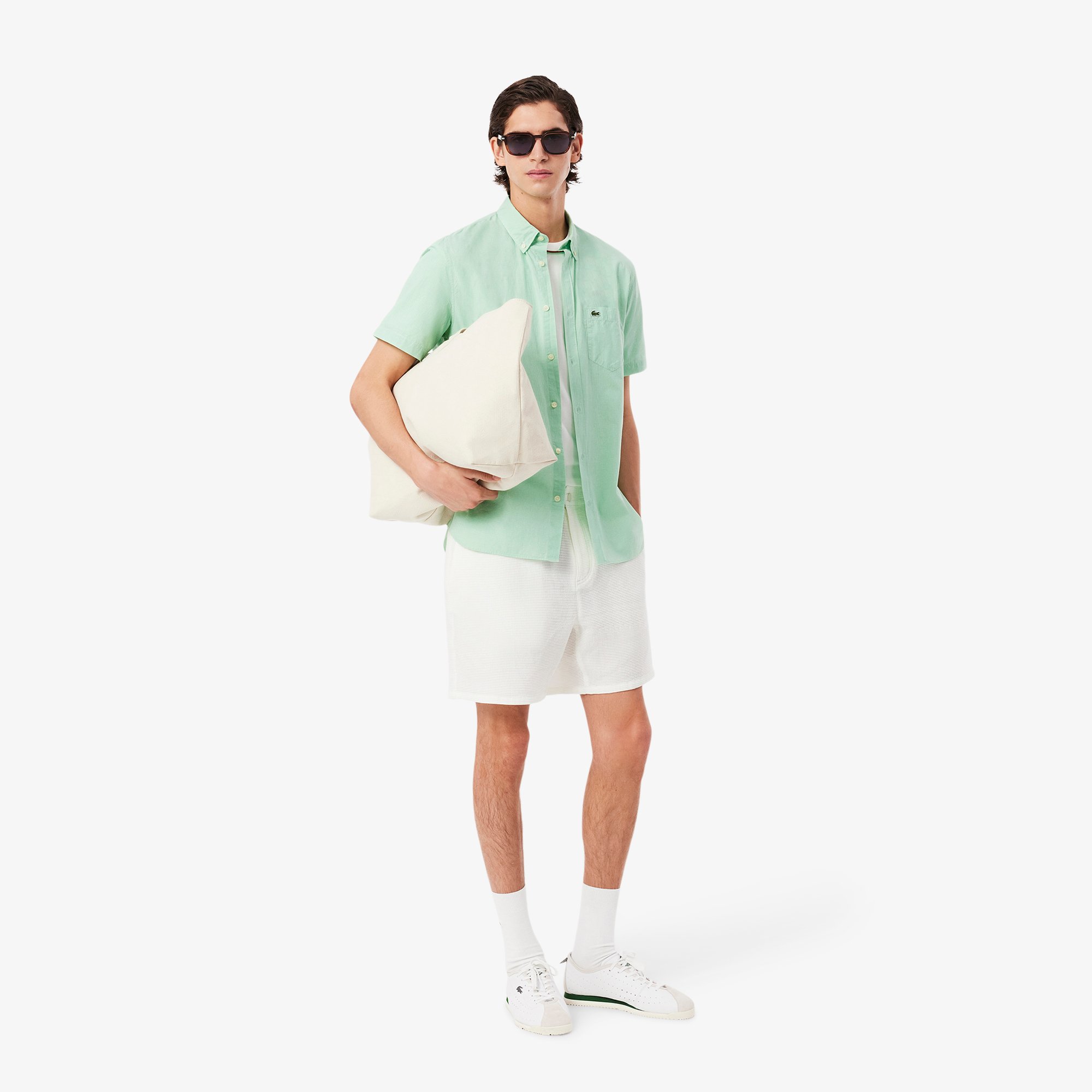 Áo Sơ Mi Lacoste Nam Gingham Dáng Suông Tay Ngắn