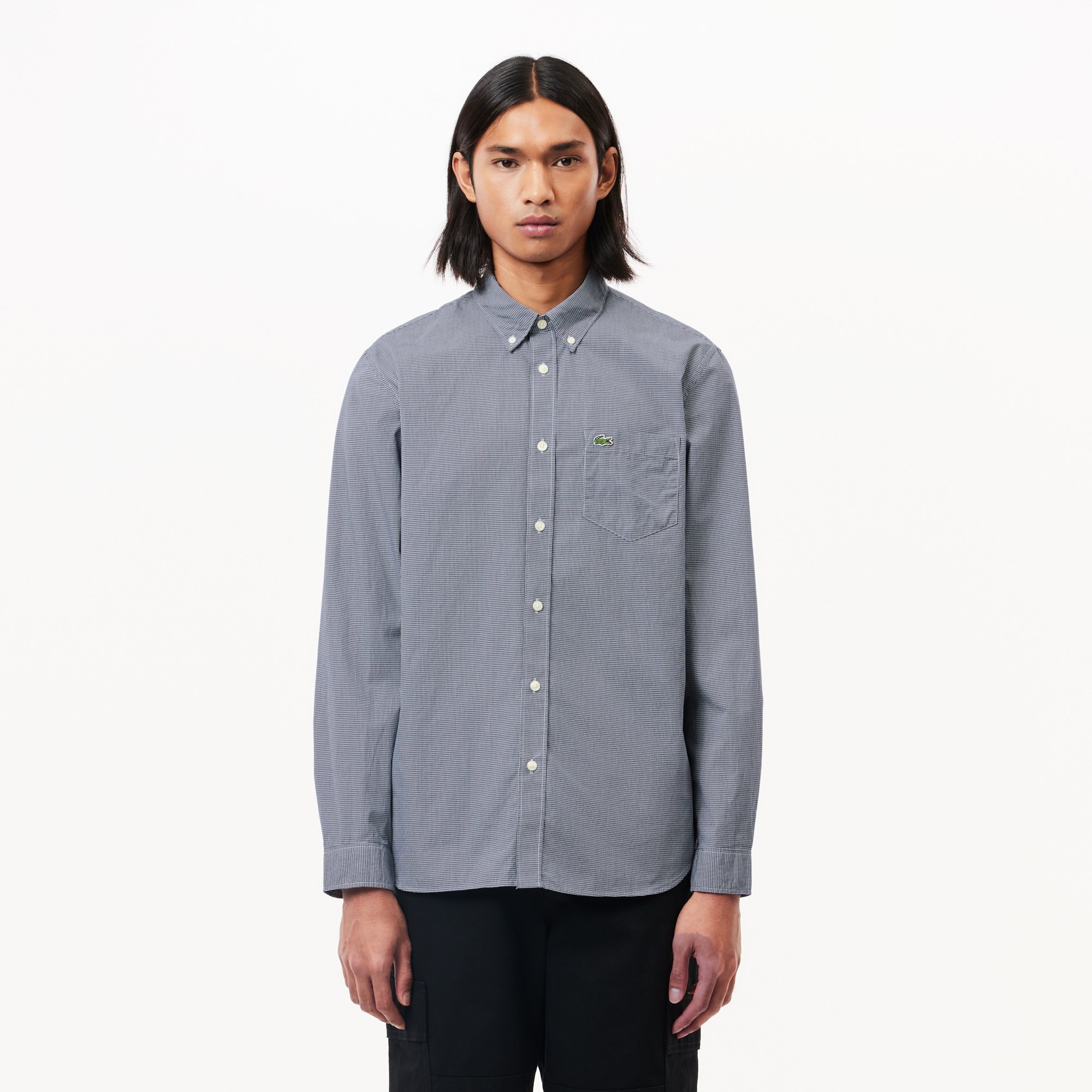 Áo Sơ Mi Lacoste Nam Gingham Dáng Suông Chất Liệu Poplin