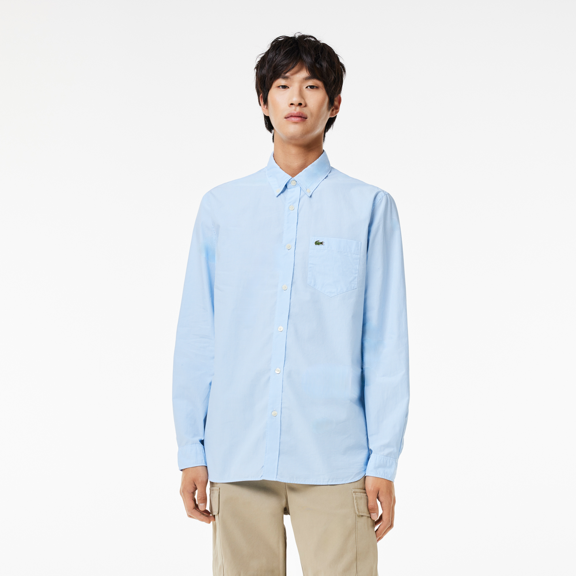 Áo Sơ Mi Lacoste Nam Gingham Dáng Suông Chất Liệu Poplin