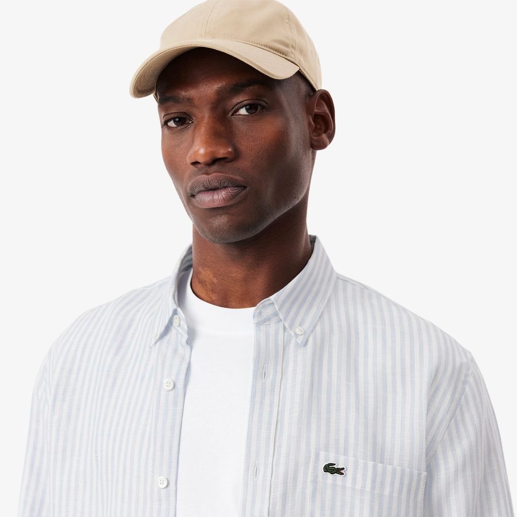 Áo Sơ Mi Lacoste Nam Dáng Suông Chất Liệu Linen Hoạ Tiết Sọc