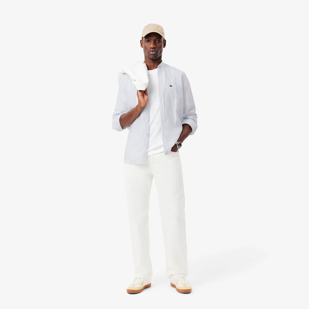 Áo Sơ Mi Lacoste Nam Dáng Suông Chất Liệu Linen Hoạ Tiết Sọc