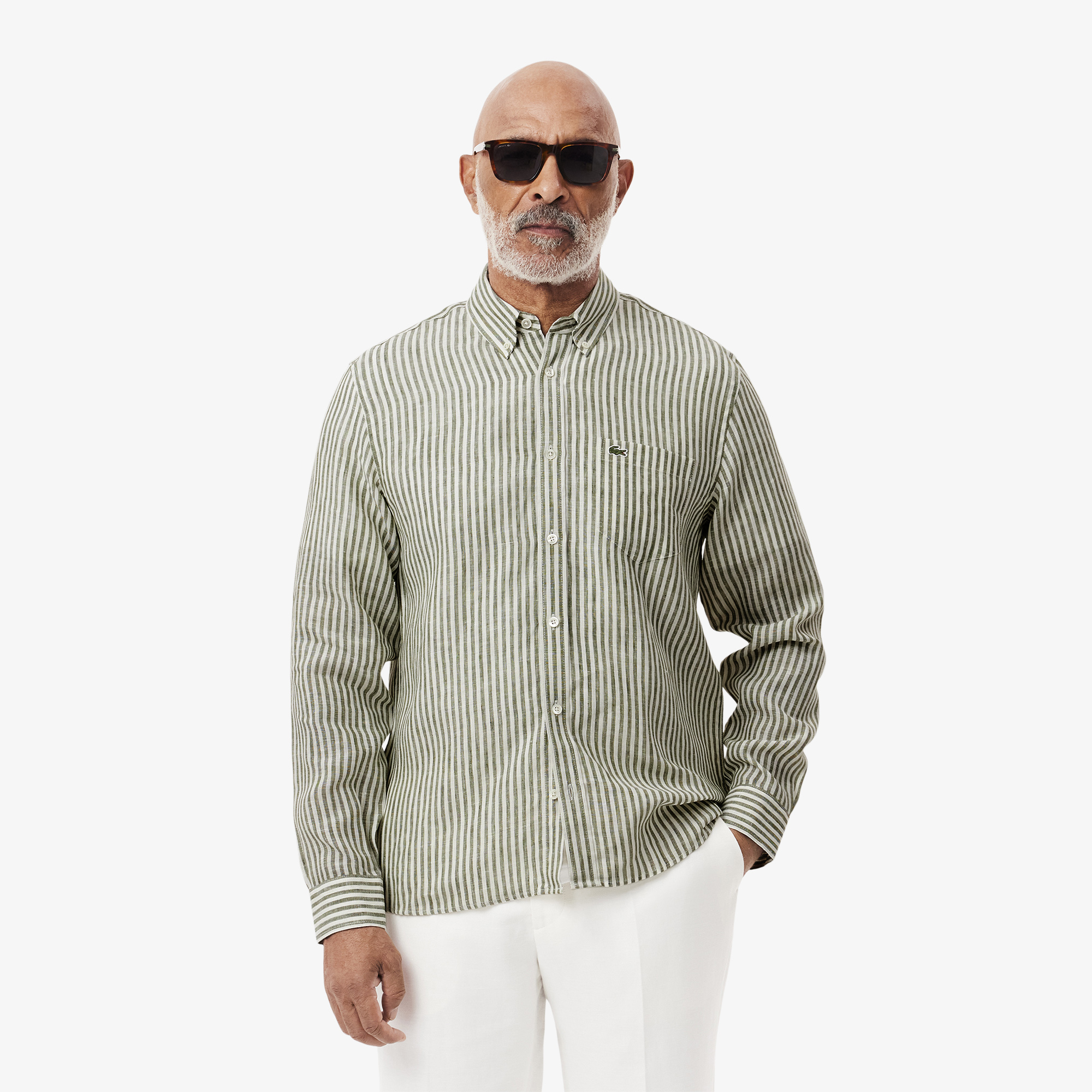 Áo Sơ Mi Lacoste Nam Dáng Suông Chất Liệu Linen Hoạ Tiết Sọc