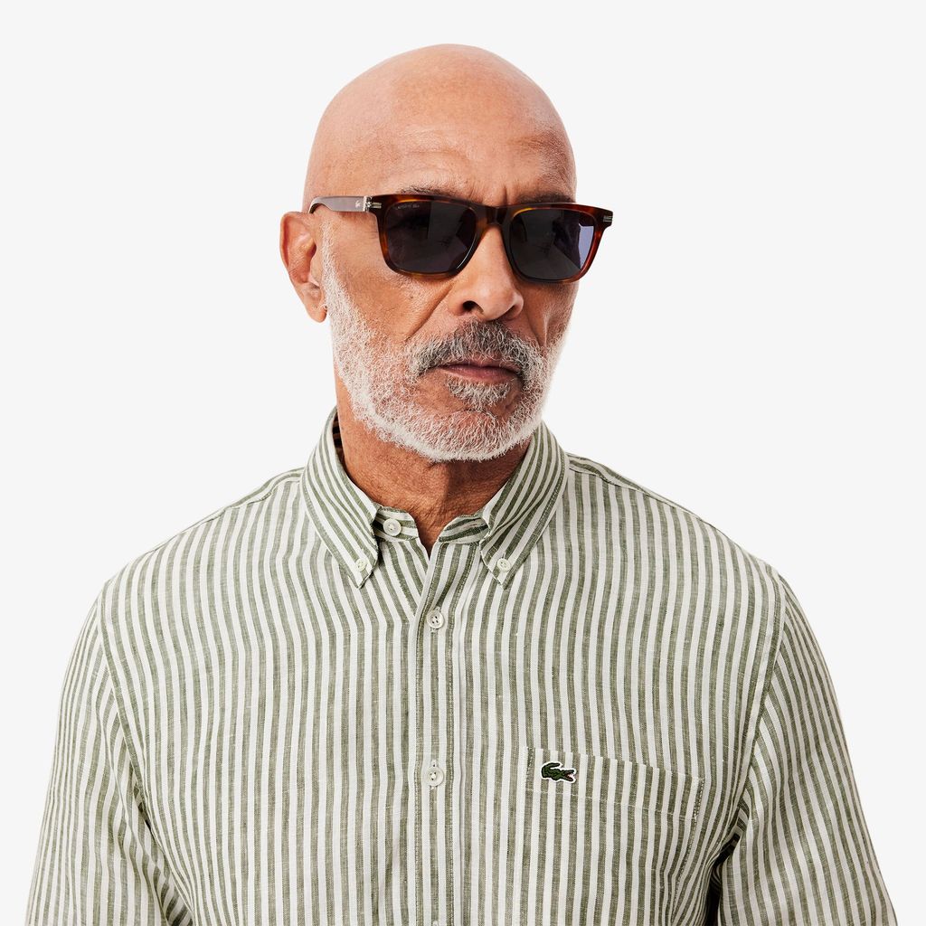 Áo Sơ Mi Lacoste Nam Dáng Suông Chất Liệu Linen Hoạ Tiết Sọc