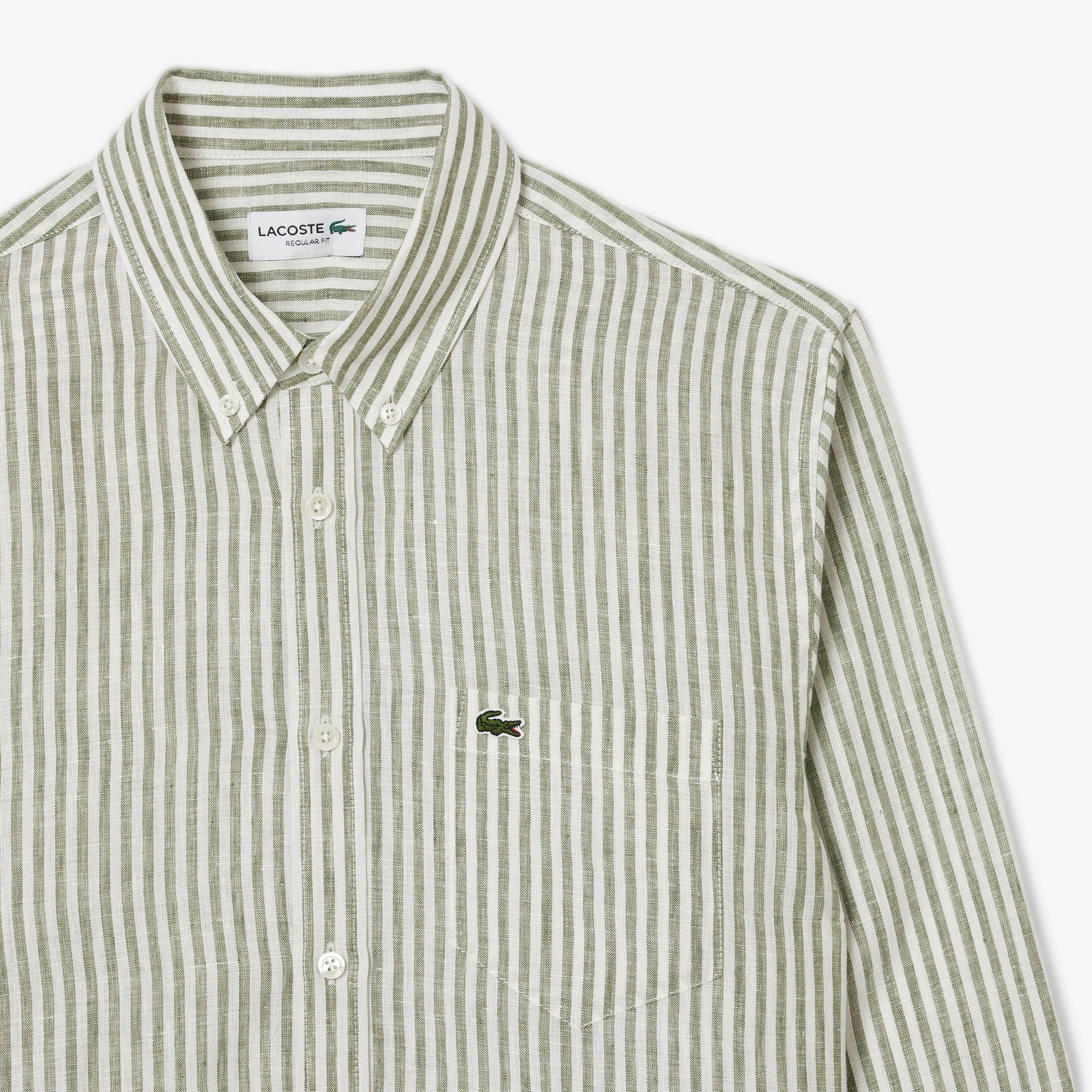 Áo Sơ Mi Lacoste Nam Dáng Suông Chất Liệu Linen Hoạ Tiết Sọc