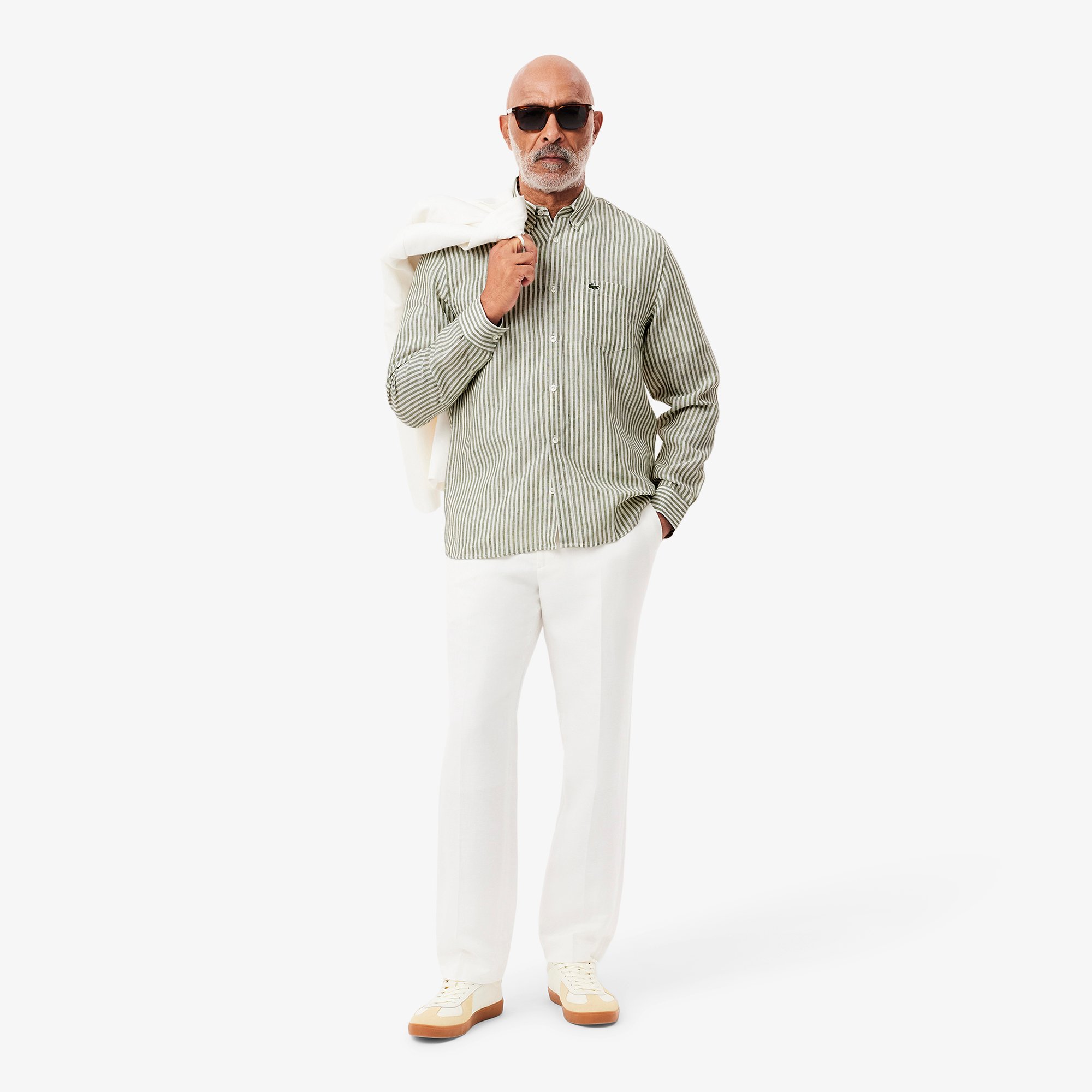 Áo Sơ Mi Lacoste Nam Dáng Suông Chất Liệu Linen Hoạ Tiết Sọc