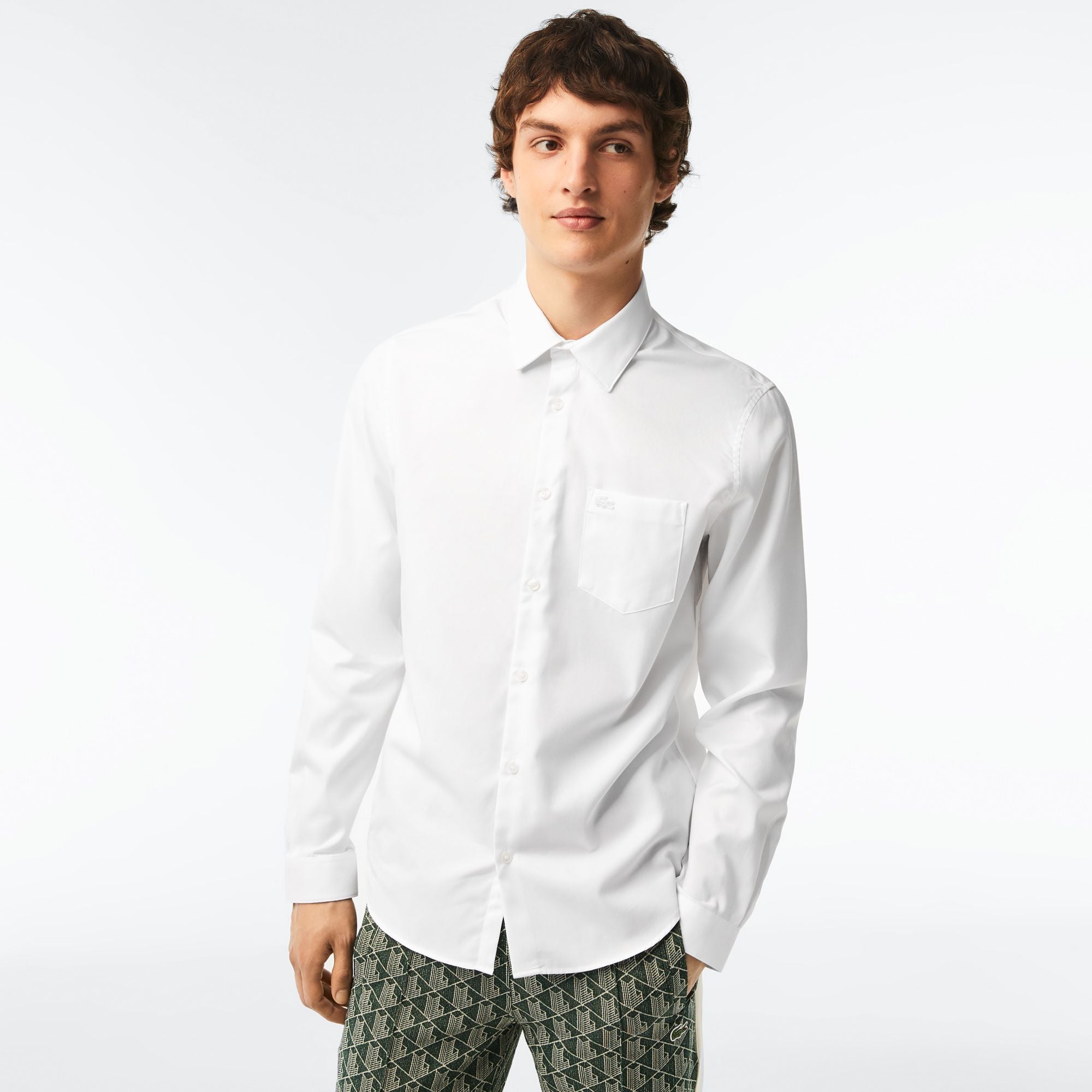 Áo Sơ Mi Lacoste Nam Dáng Suông Chất Liệu Poplin