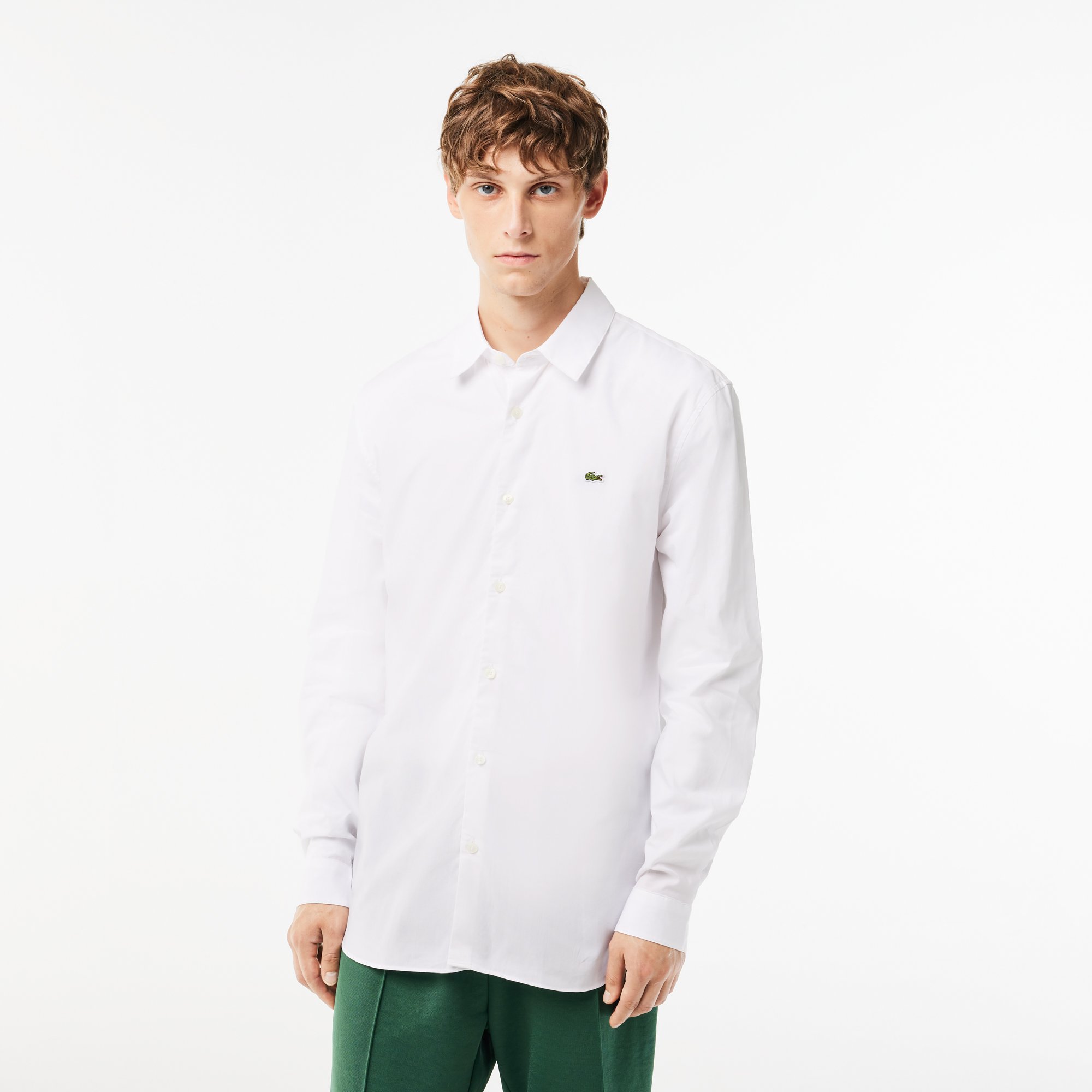 Áo Sơ Mi Lacoste Nam Dáng Ôm Chất Liệu Poplin Co Giãn