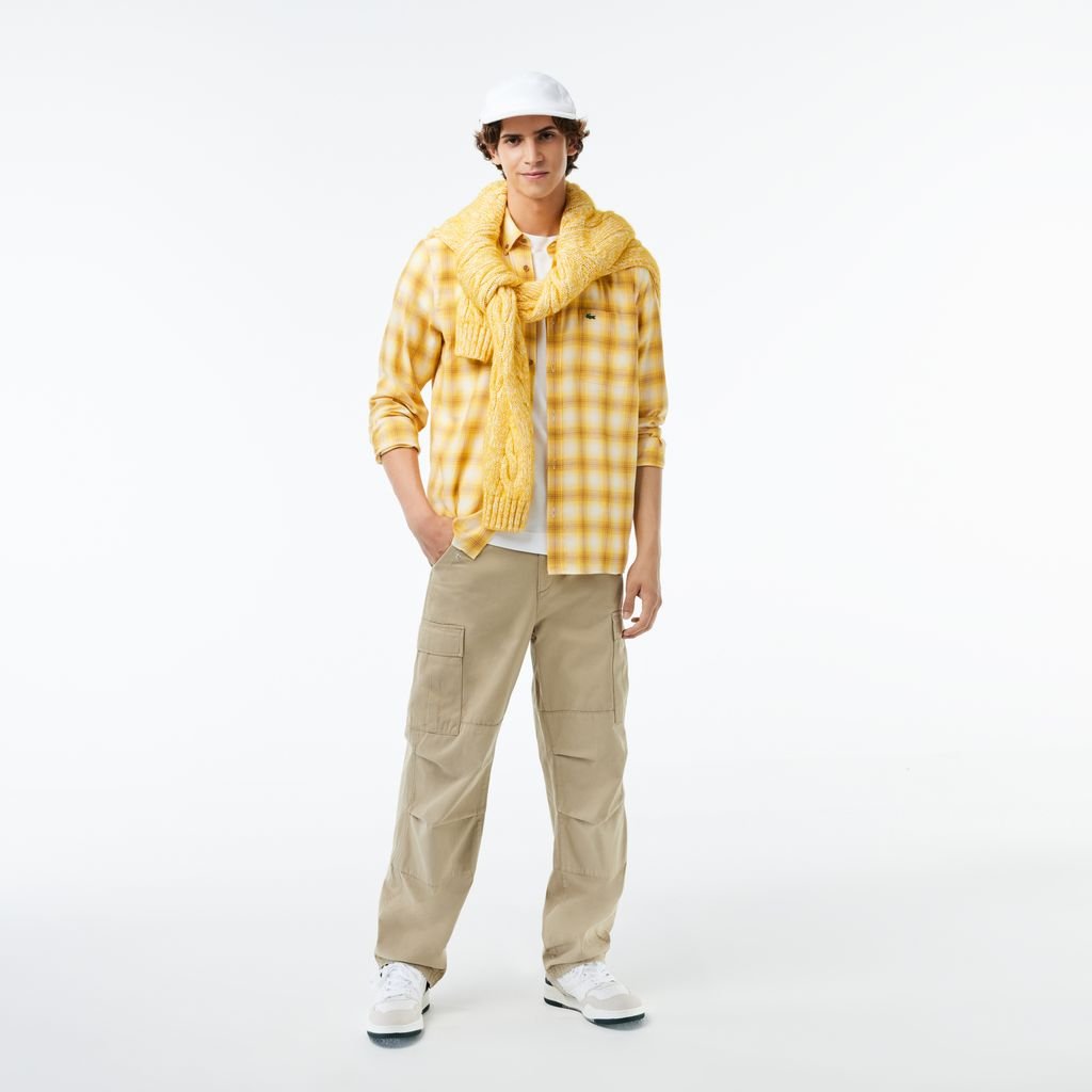 Áo Sơ Mi Lacoste Nam Chất Liệu Cotton Pha Len Họa Tiết Kẻ Caro