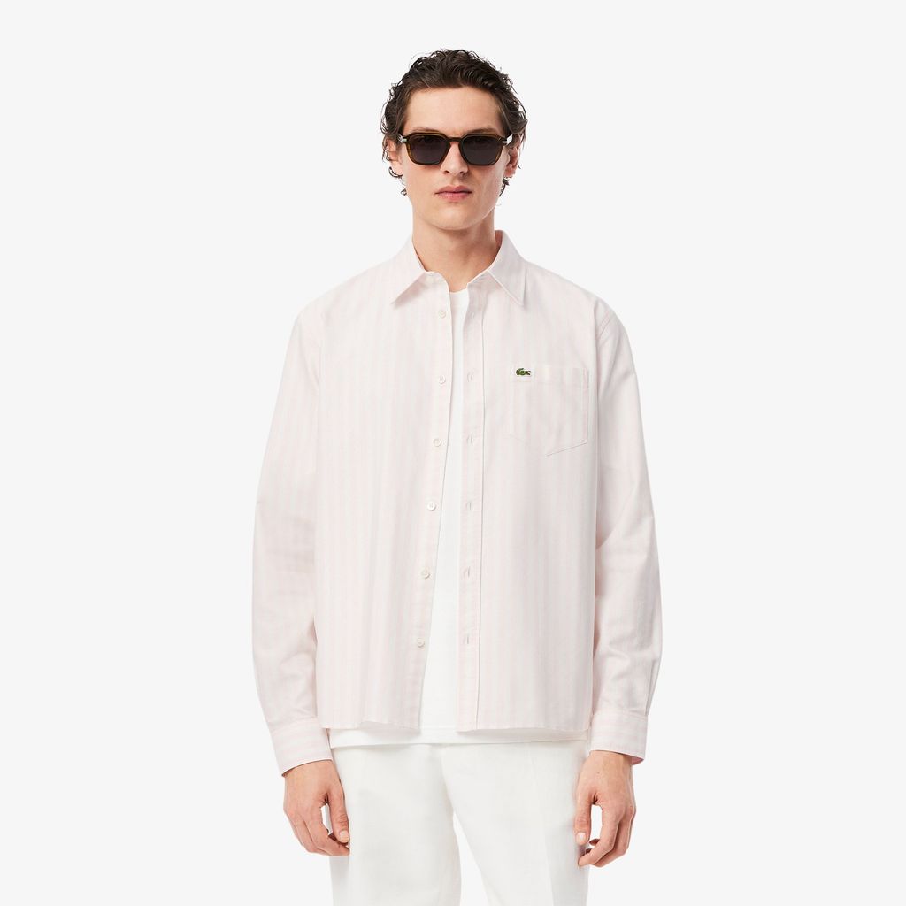 Áo Sơ Mi Lacoste Nam Dáng Suông Kẻ Sọc Có Túi Chất Liệu Oxford