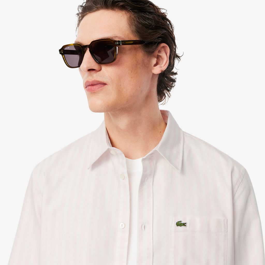 Áo Sơ Mi Lacoste Nam Dáng Suông Kẻ Sọc Có Túi Chất Liệu Oxford