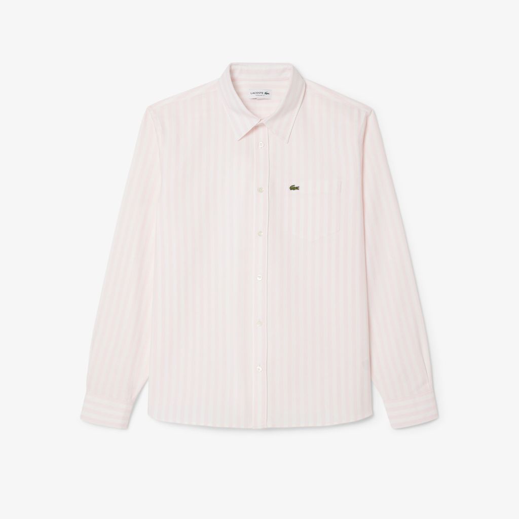 Áo Sơ Mi Lacoste Nam Dáng Suông Kẻ Sọc Có Túi Chất Liệu Oxford