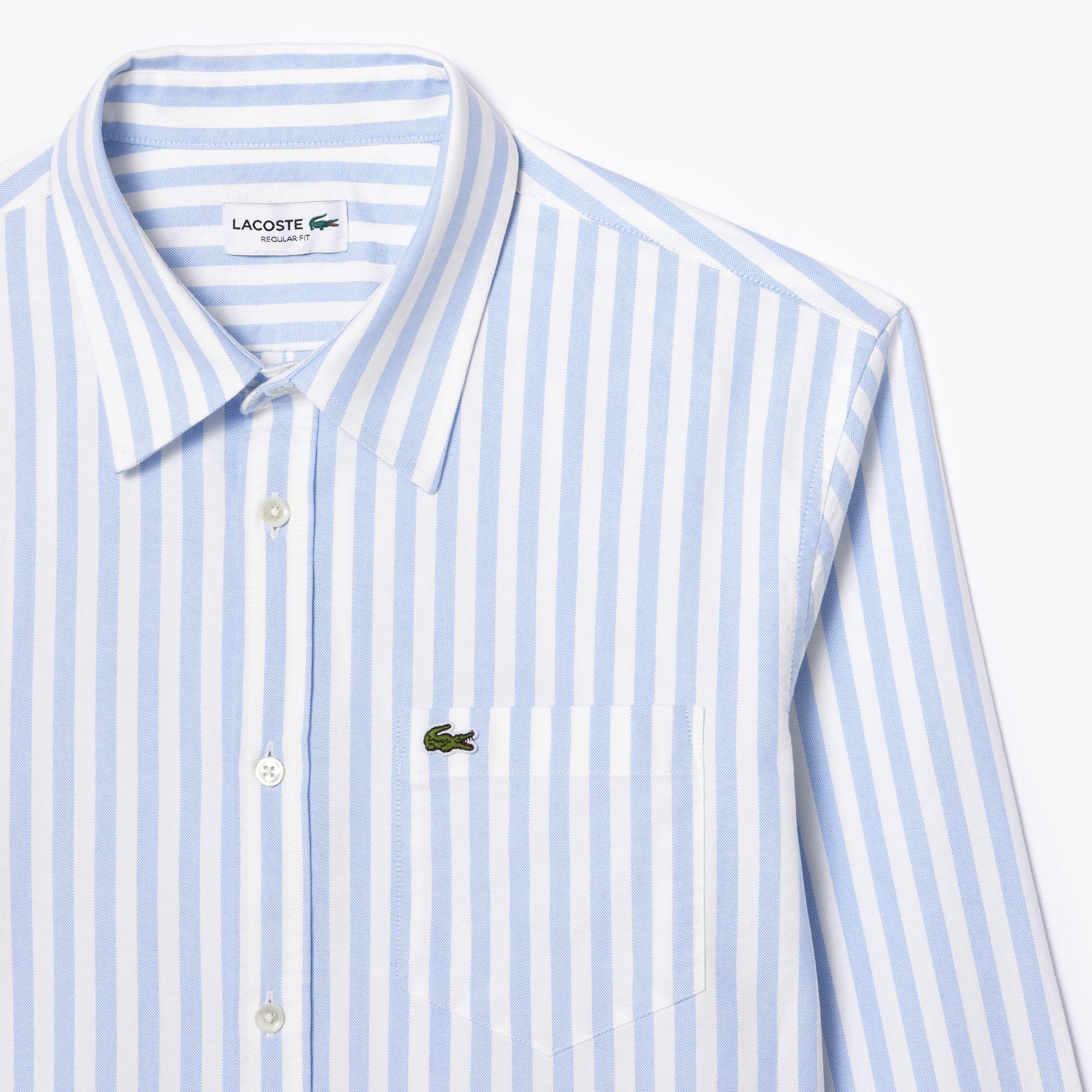 Áo Sơ Mi Lacoste Nam Dáng Suông Kẻ Sọc Có Túi Chất Liệu Oxford