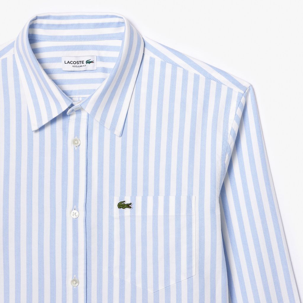 Áo Sơ Mi Lacoste Nam Dáng Suông Kẻ Sọc Có Túi Chất Liệu Oxford