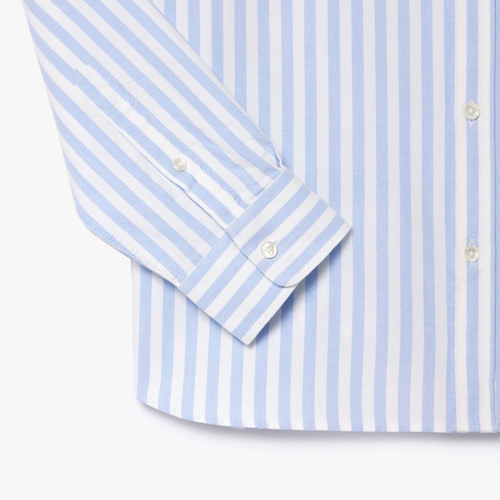 Áo Sơ Mi Lacoste Nam Dáng Suông Kẻ Sọc Có Túi Chất Liệu Oxford