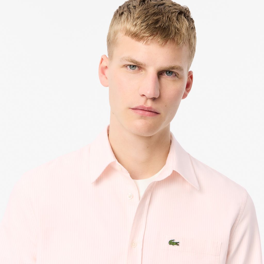 Áo Sơ Mi Lacoste Nam Dáng Suông Kẻ Sọc Có Túi Chất Liệu Oxford