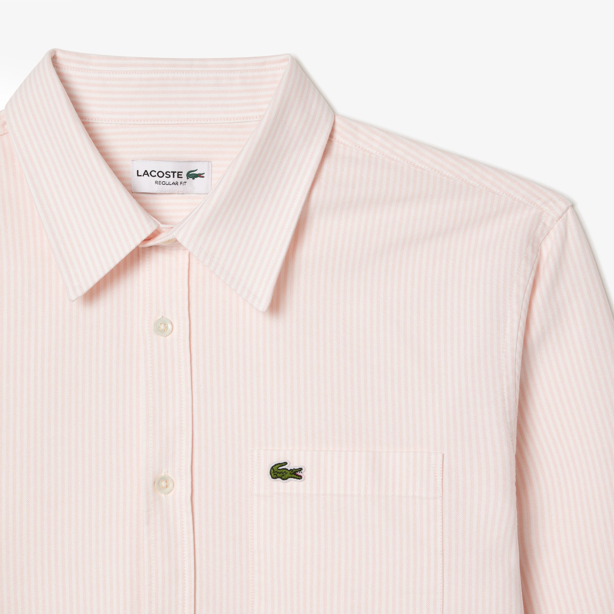 Áo Sơ Mi Lacoste Nam Dáng Suông Kẻ Sọc Có Túi Chất Liệu Oxford