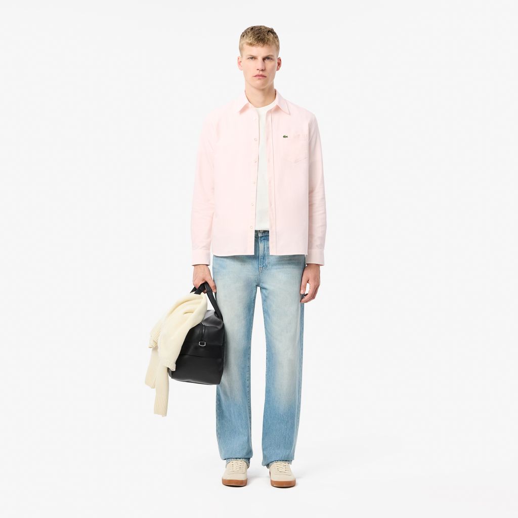 Áo Sơ Mi Lacoste Nam Dáng Suông Kẻ Sọc Có Túi Chất Liệu Oxford