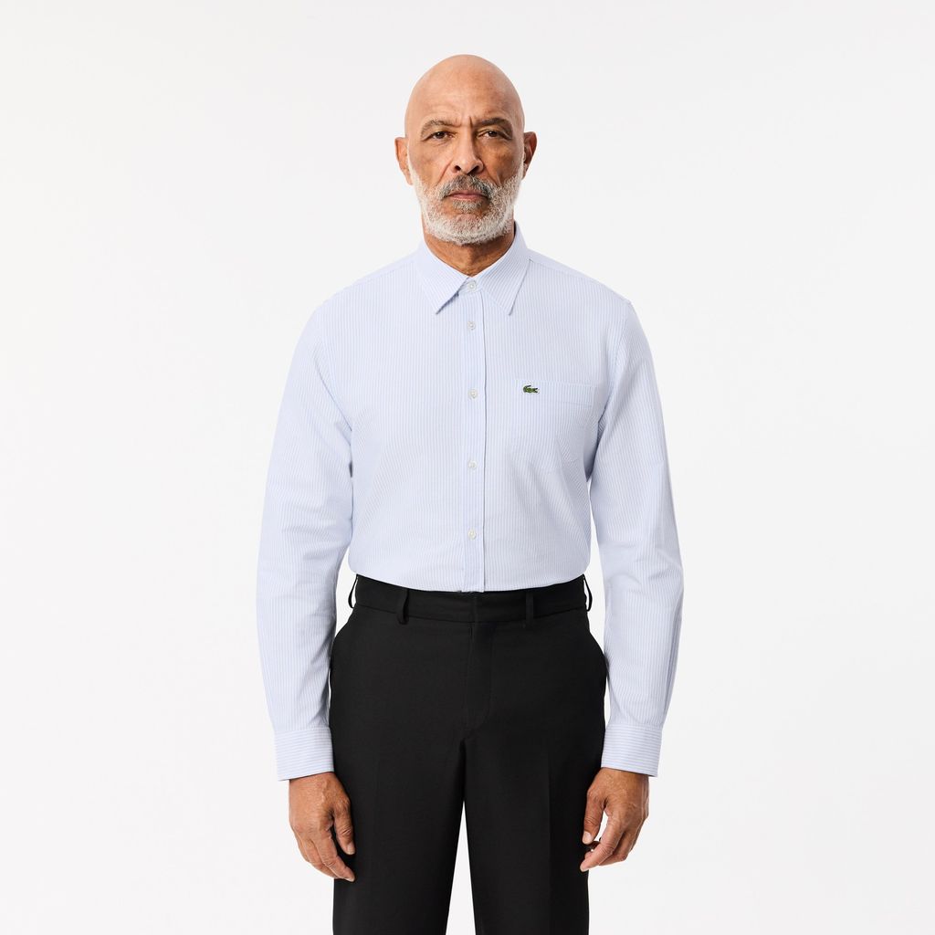 Áo Sơ Mi Lacoste Nam Dáng Suông Kẻ Sọc Có Túi Chất Liệu Oxford