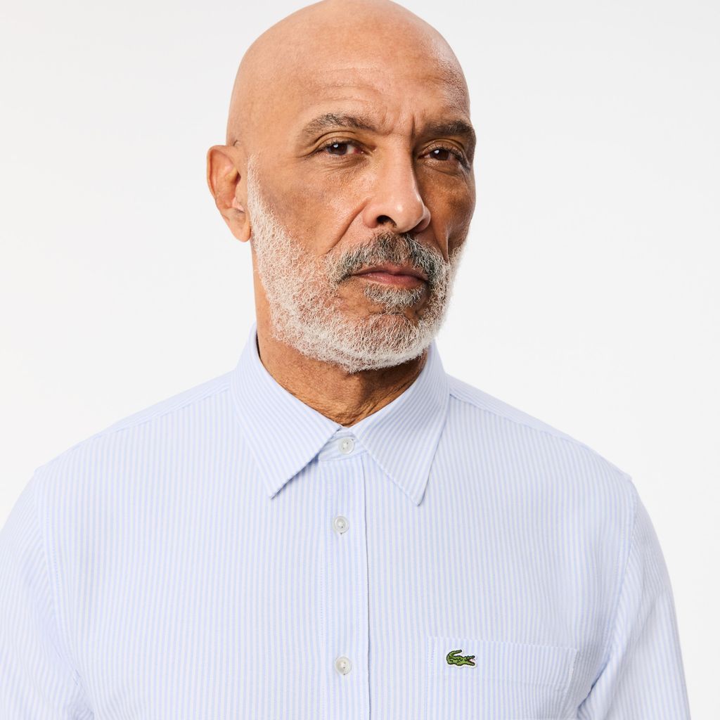 Áo Sơ Mi Lacoste Nam Dáng Suông Kẻ Sọc Có Túi Chất Liệu Oxford