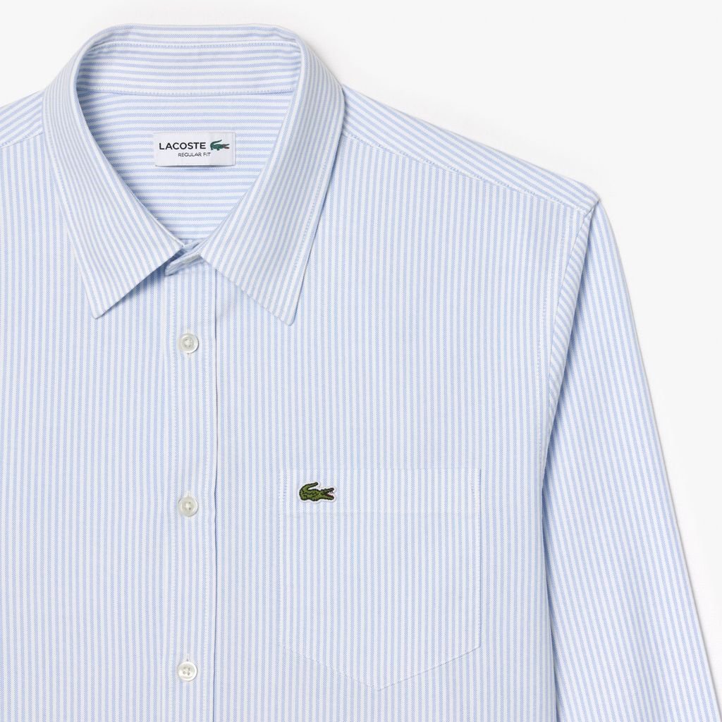 Áo Sơ Mi Lacoste Nam Dáng Suông Kẻ Sọc Có Túi Chất Liệu Oxford