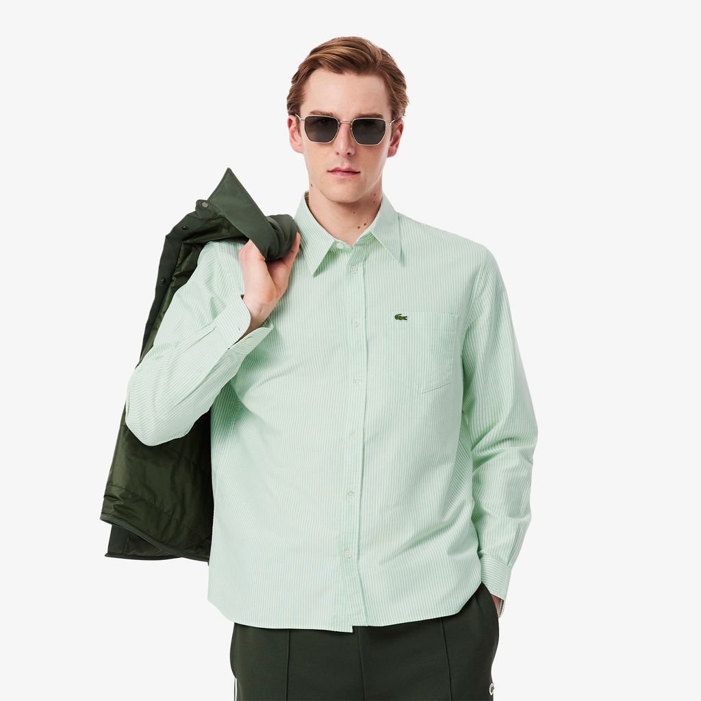 Áo Sơ Mi Lacoste Nam Dáng Suông Kẻ Sọc Có Túi Chất Liệu Oxford
