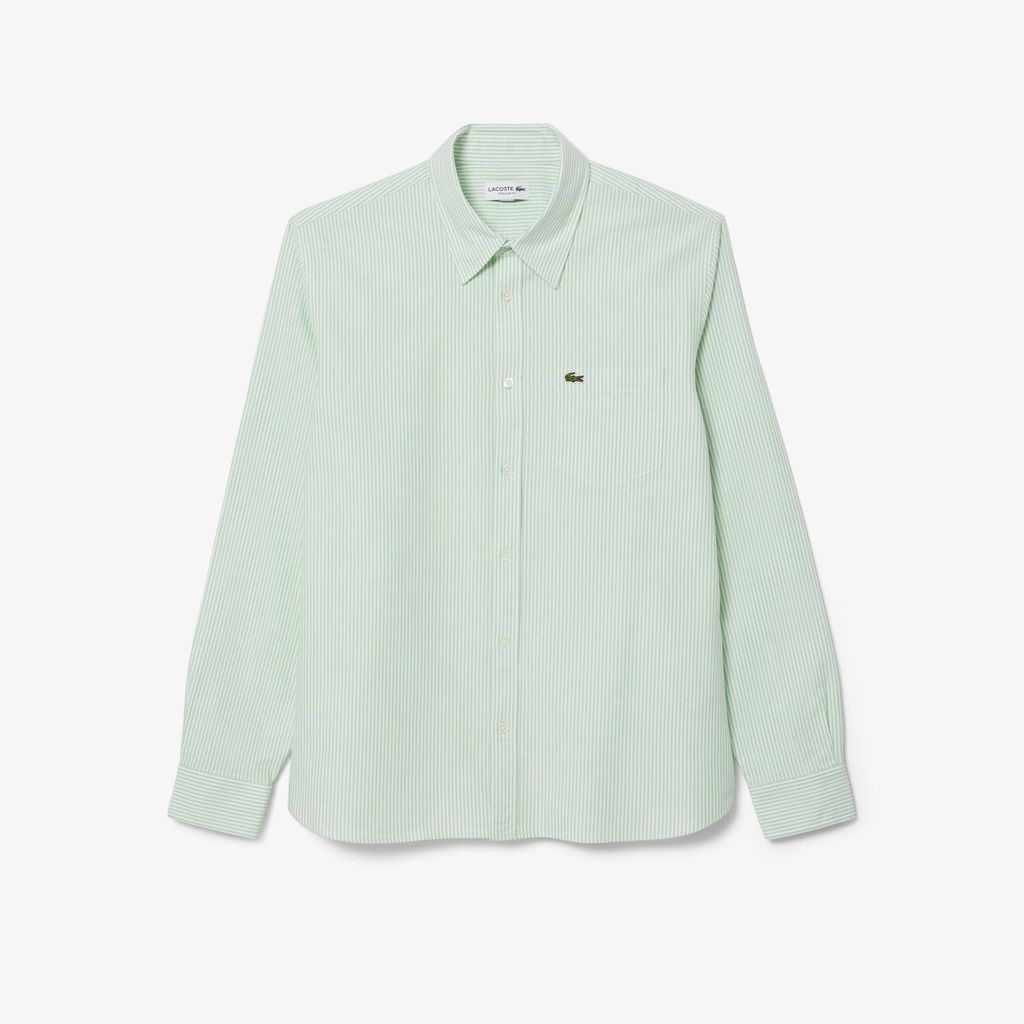 Áo Sơ Mi Lacoste Nam Dáng Suông Kẻ Sọc Có Túi Chất Liệu Oxford
