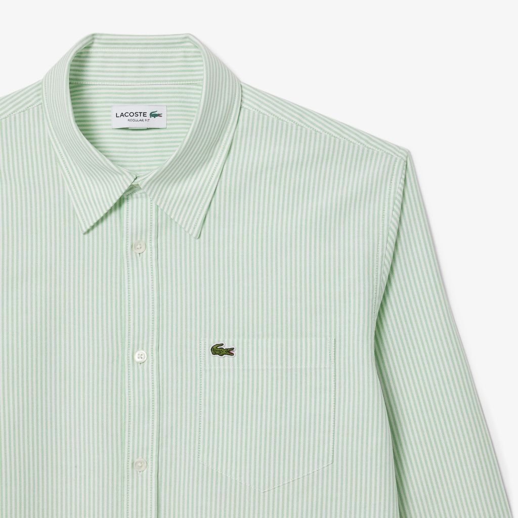 Áo Sơ Mi Lacoste Nam Dáng Suông Kẻ Sọc Có Túi Chất Liệu Oxford