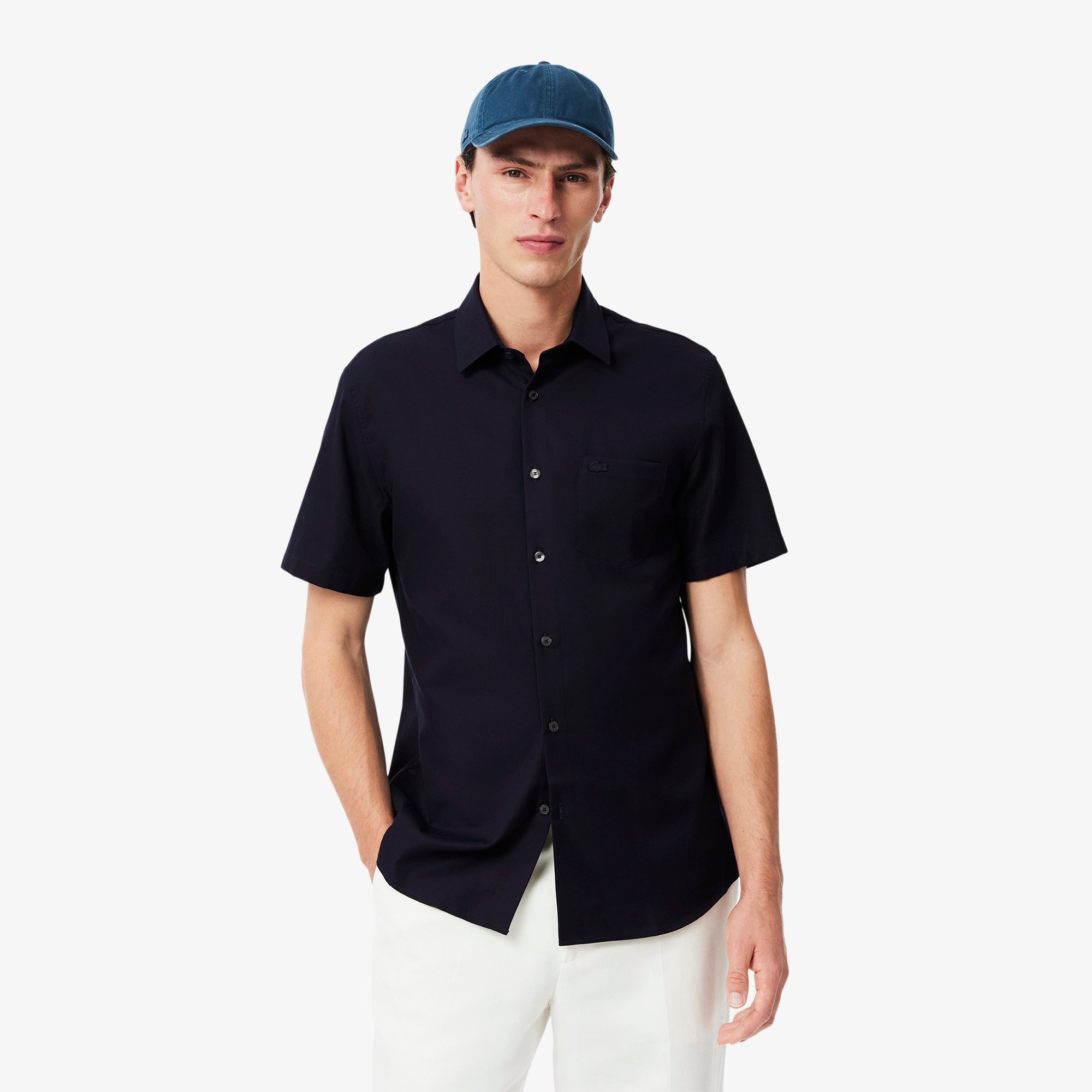 Áo Sơ Mi Lacoste Nam Dáng Suông Tay Ngắn Chất Liệu Cotton