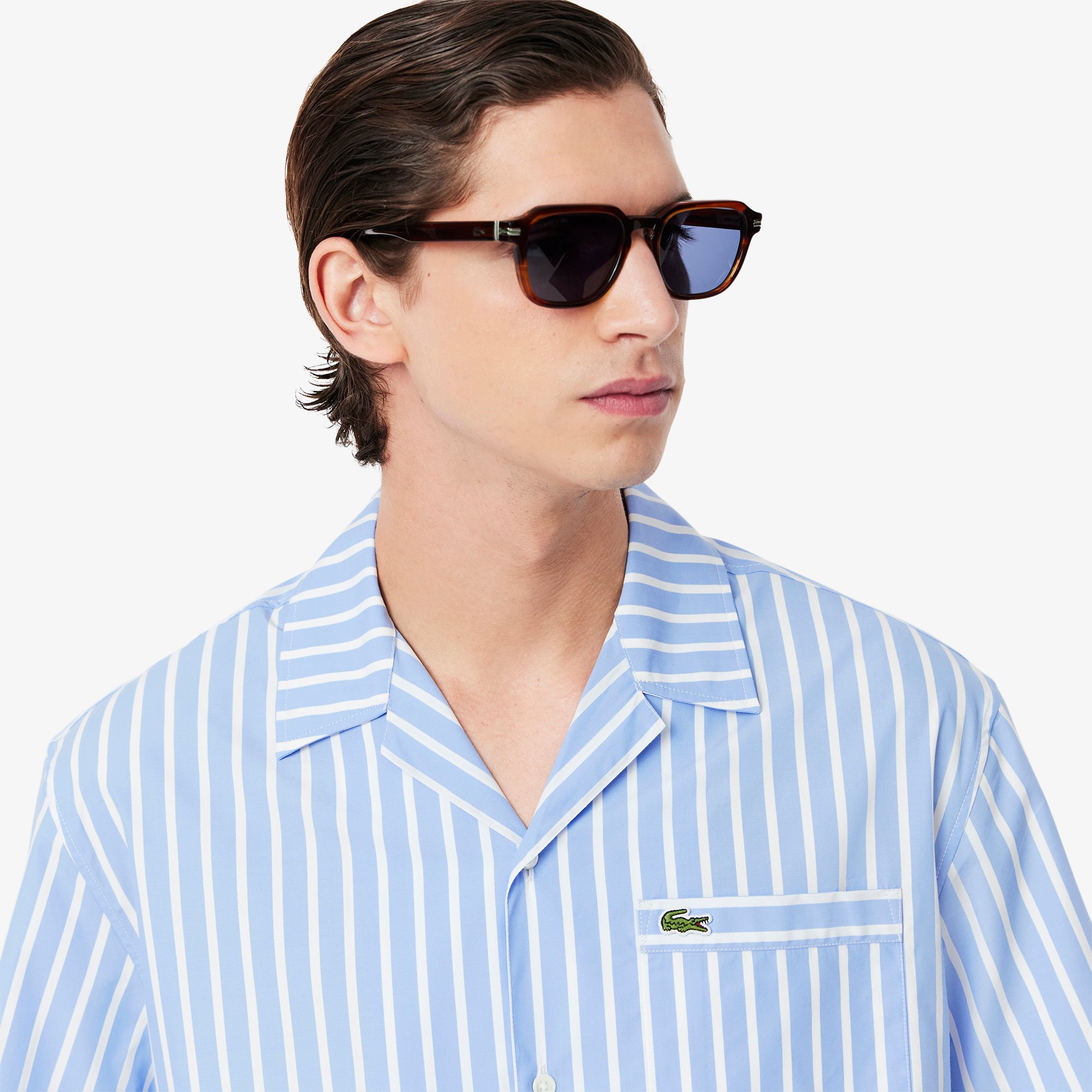 Áo Sơ Mi Ngắn Tay Lacoste Nam Dáng Rộng Họa Tiết Sọc