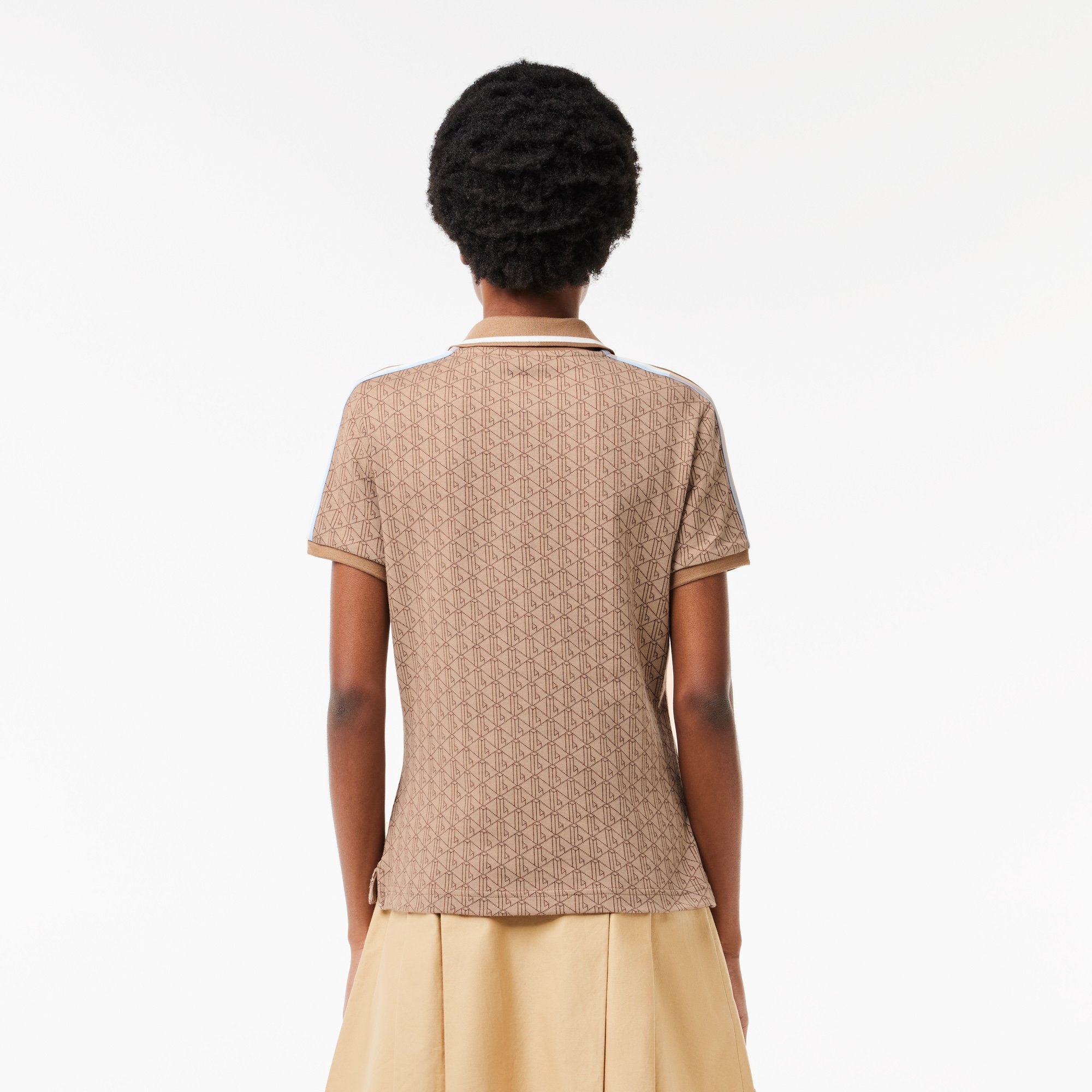 Áo Polo Lacoste Nữ Ôm Dáng Chất Liệu Jacquard Họa Tiết Monogram
