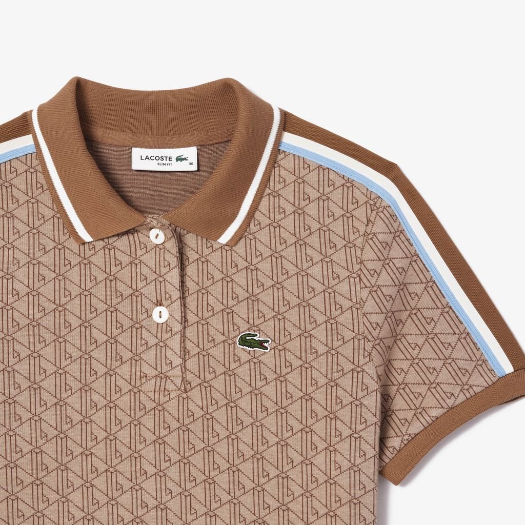 Áo Polo Lacoste Nữ Ôm Dáng Chất Liệu Jacquard Họa Tiết Monogram