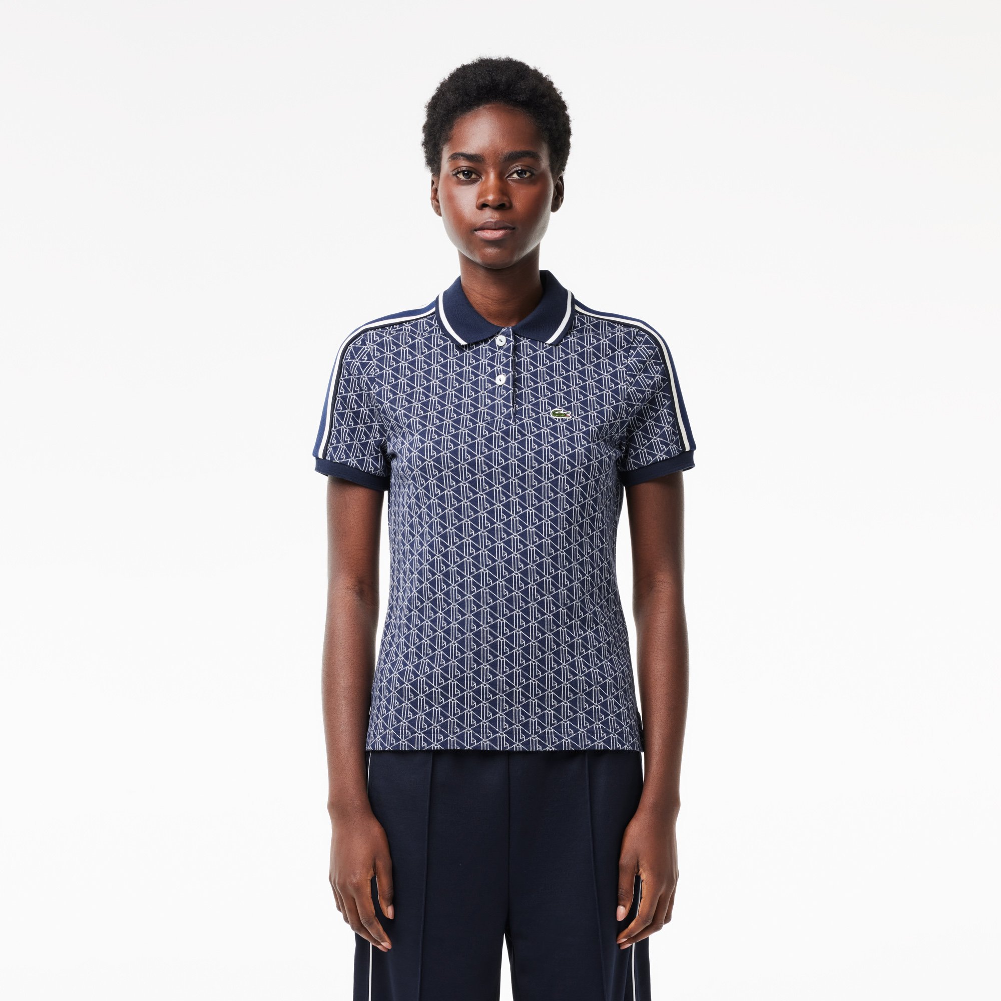 Áo Polo Lacoste Nữ Ôm Dáng Chất Liệu Jacquard Họa Tiết Monogram