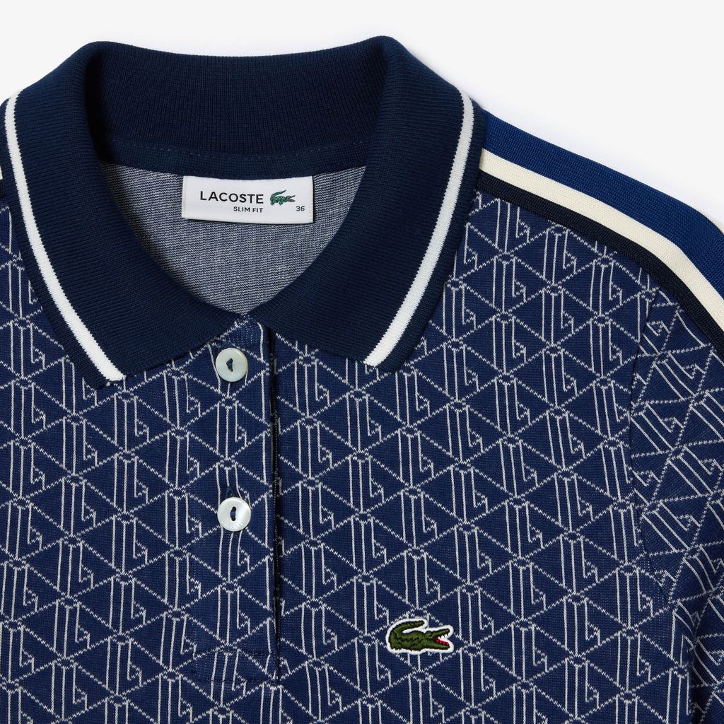 Áo Polo Lacoste Nữ Ôm Dáng Chất Liệu Jacquard Họa Tiết Monogram