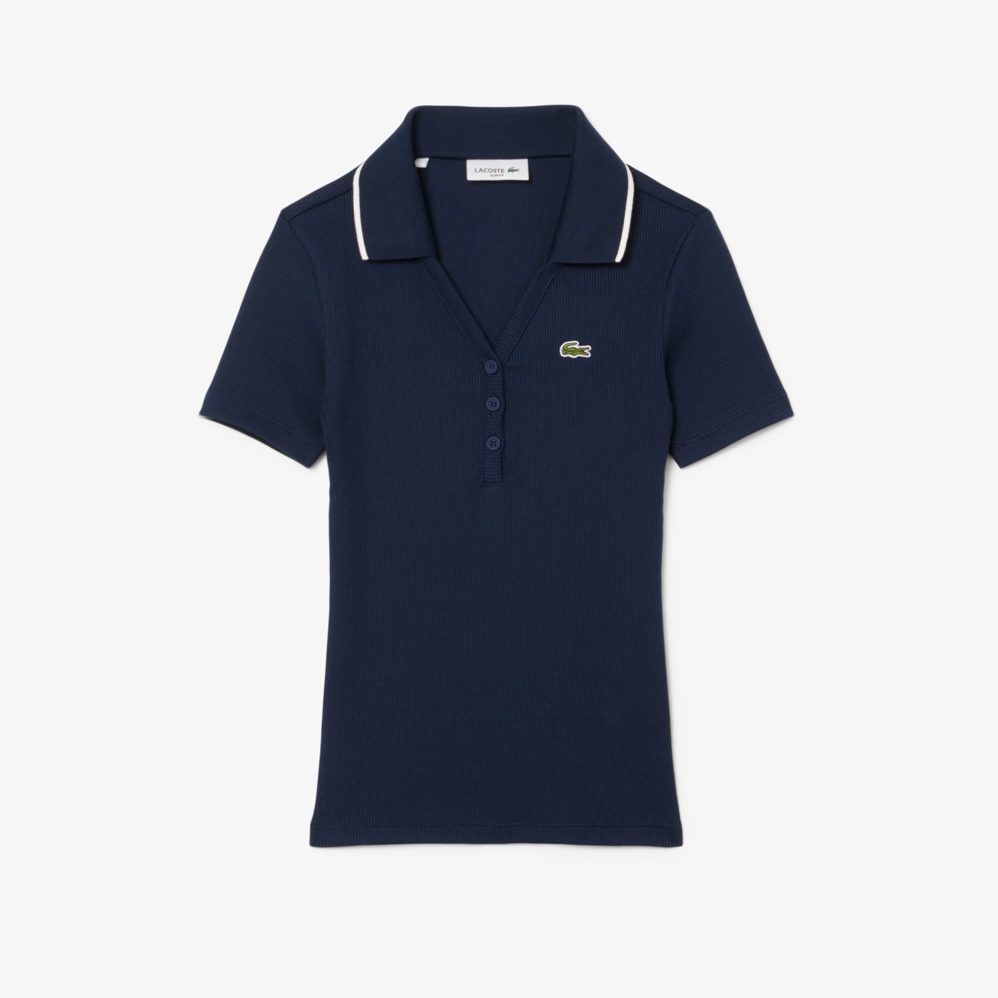 Áo Polo Lacoste Nữ L.12.D Ôm Dáng Cổ Áo Phối Màu