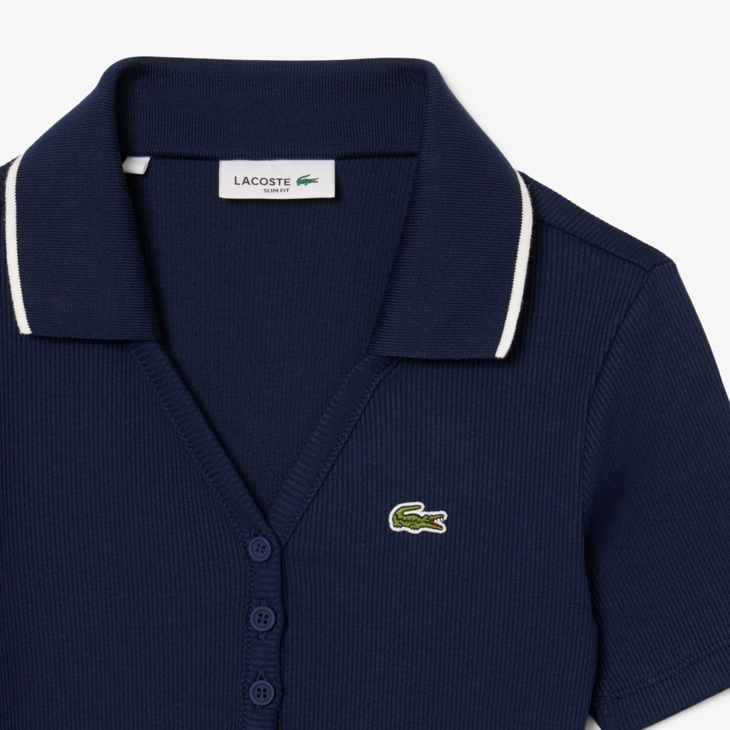 Áo Polo Lacoste Nữ L.12.D Ôm Dáng Cổ Áo Phối Màu