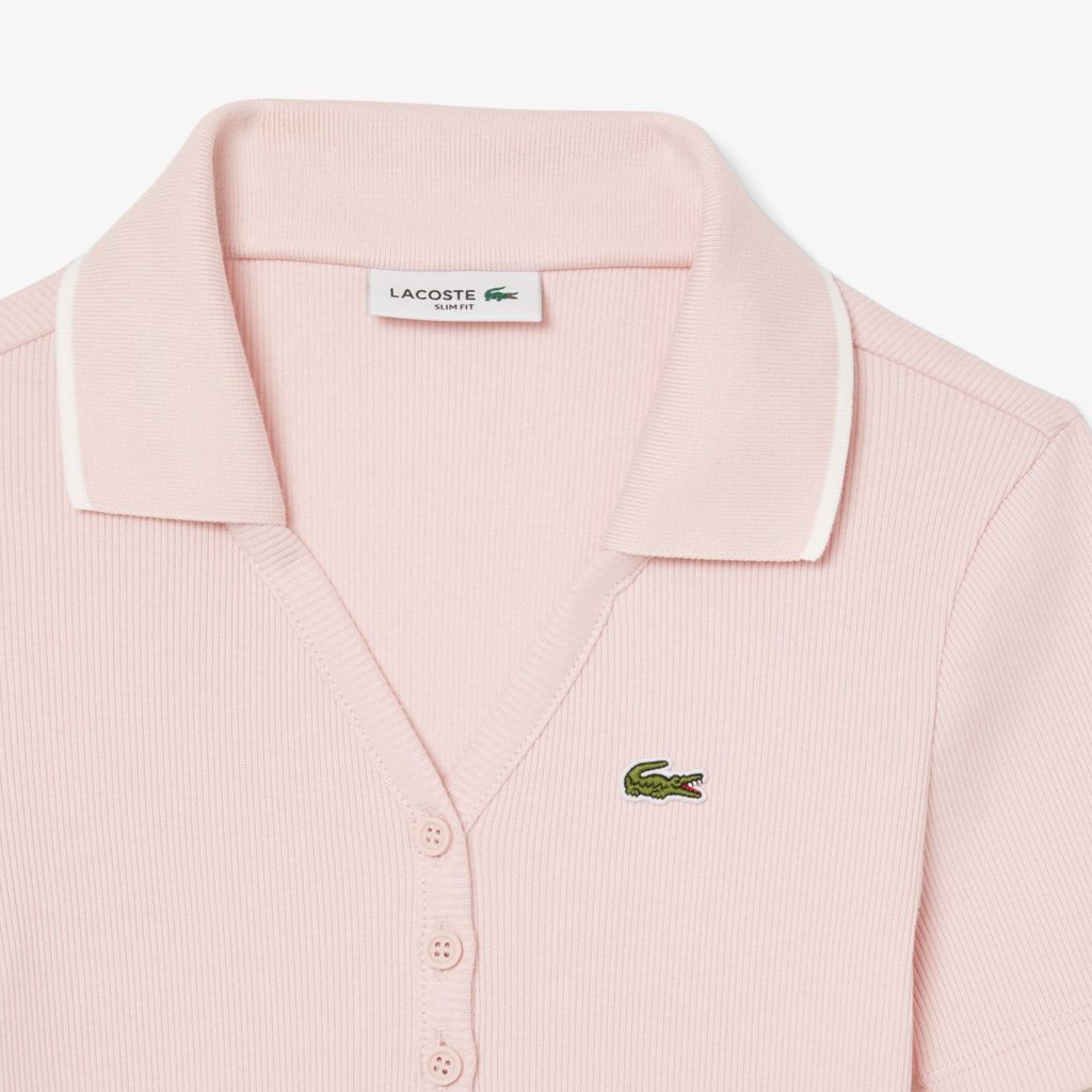 Áo Polo Lacoste Nữ L.12.D Ôm Dáng Cổ Áo Phối Màu