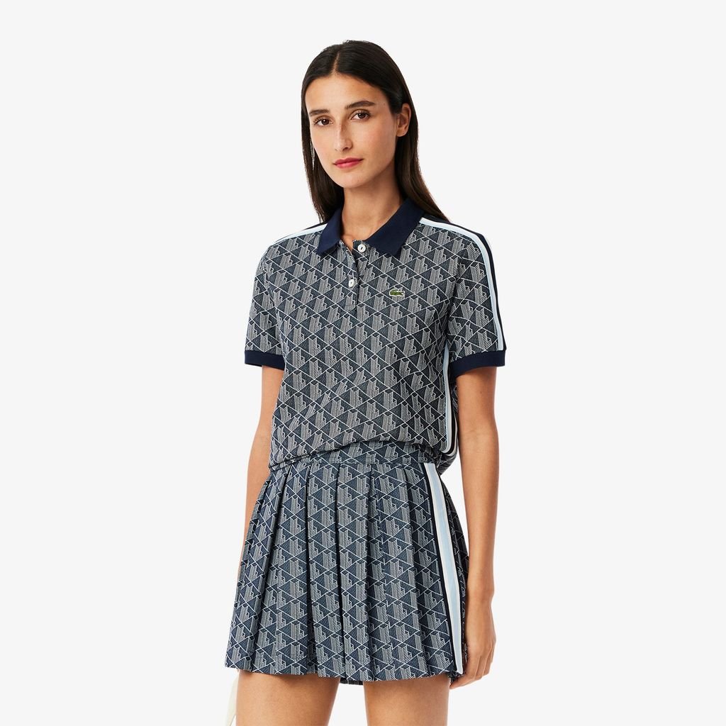 Áo Polo Lacoste Nữ Ôm Dáng Họa Tiết Monogram Chất Vải Jacquard