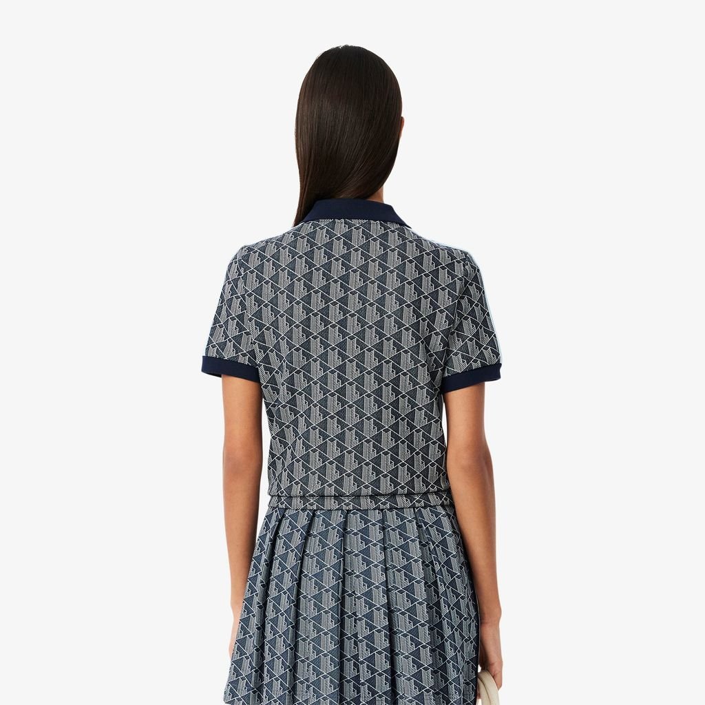 Áo Polo Lacoste Nữ Ôm Dáng Họa Tiết Monogram Chất Vải Jacquard