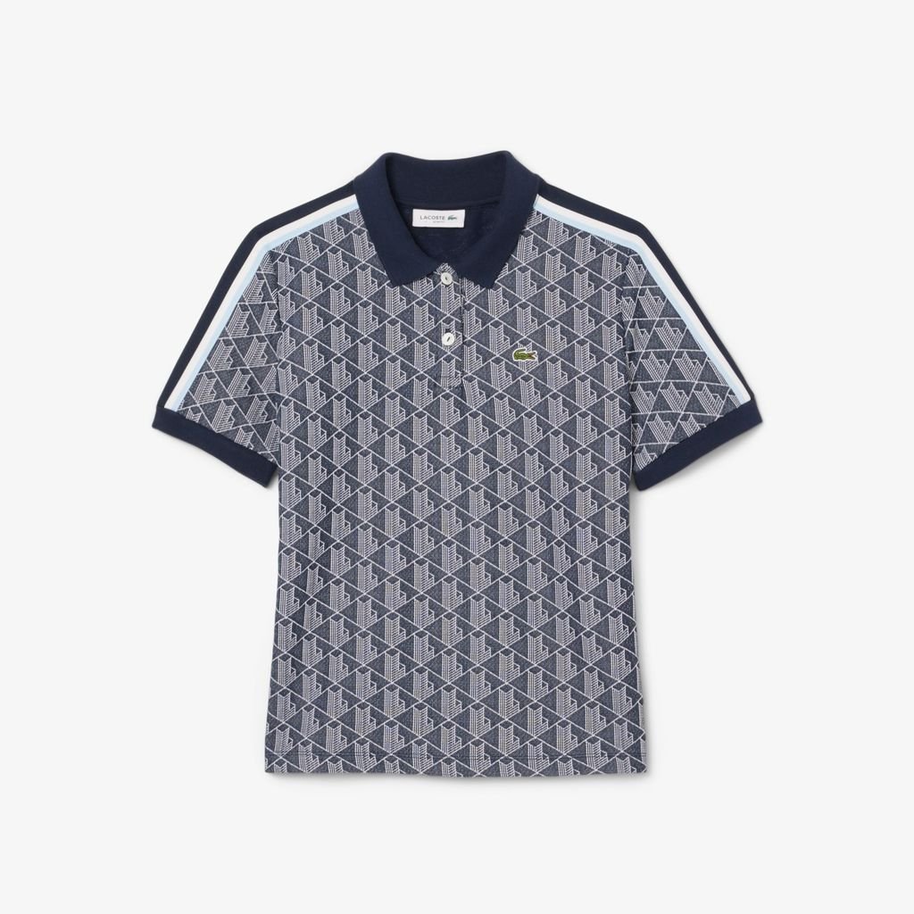 Áo Polo Lacoste Nữ Ôm Dáng Họa Tiết Monogram Chất Vải Jacquard