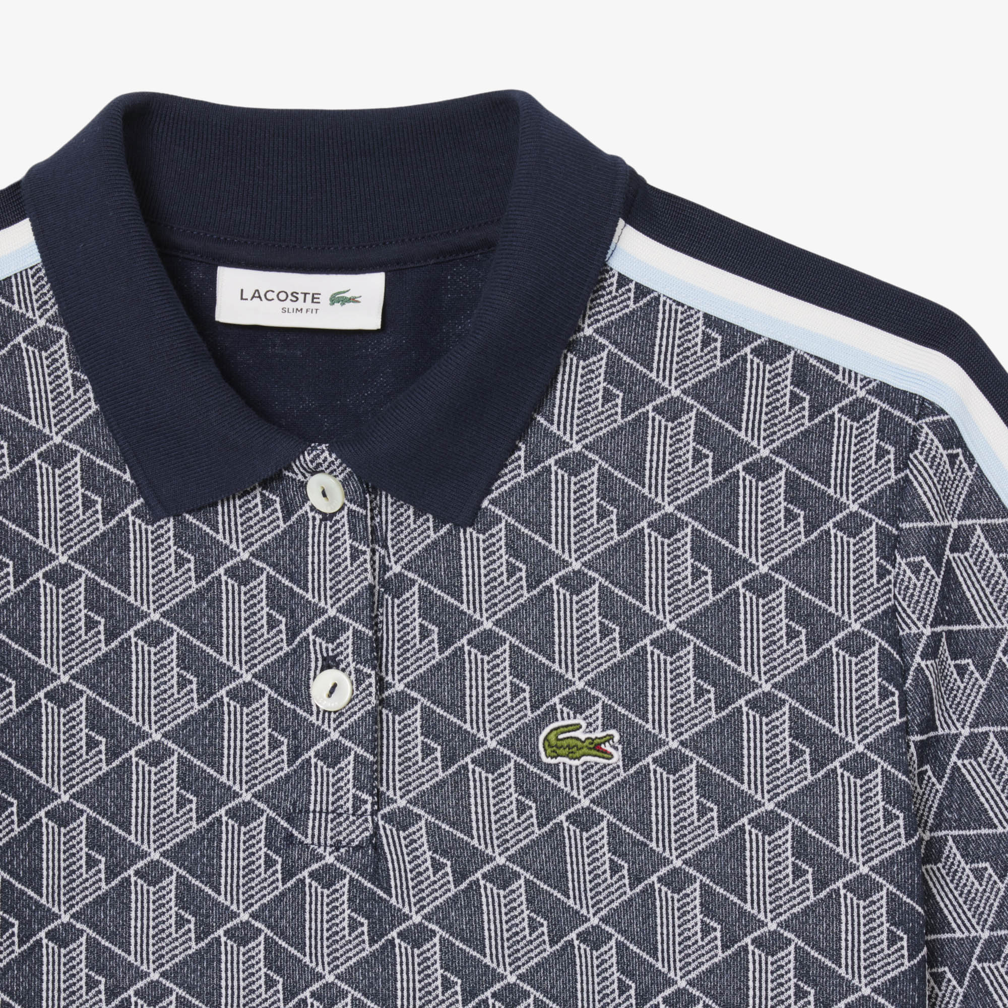 Áo Polo Lacoste Nữ Ôm Dáng Họa Tiết Monogram Chất Vải Jacquard